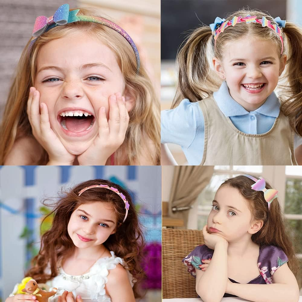 6 Pack Girls Headbands Glitter Kids Hair Accessories Bow/Heart/Star Shaped Sweet Hairband for Toddler/Girls/Teens - Set-A image number 4