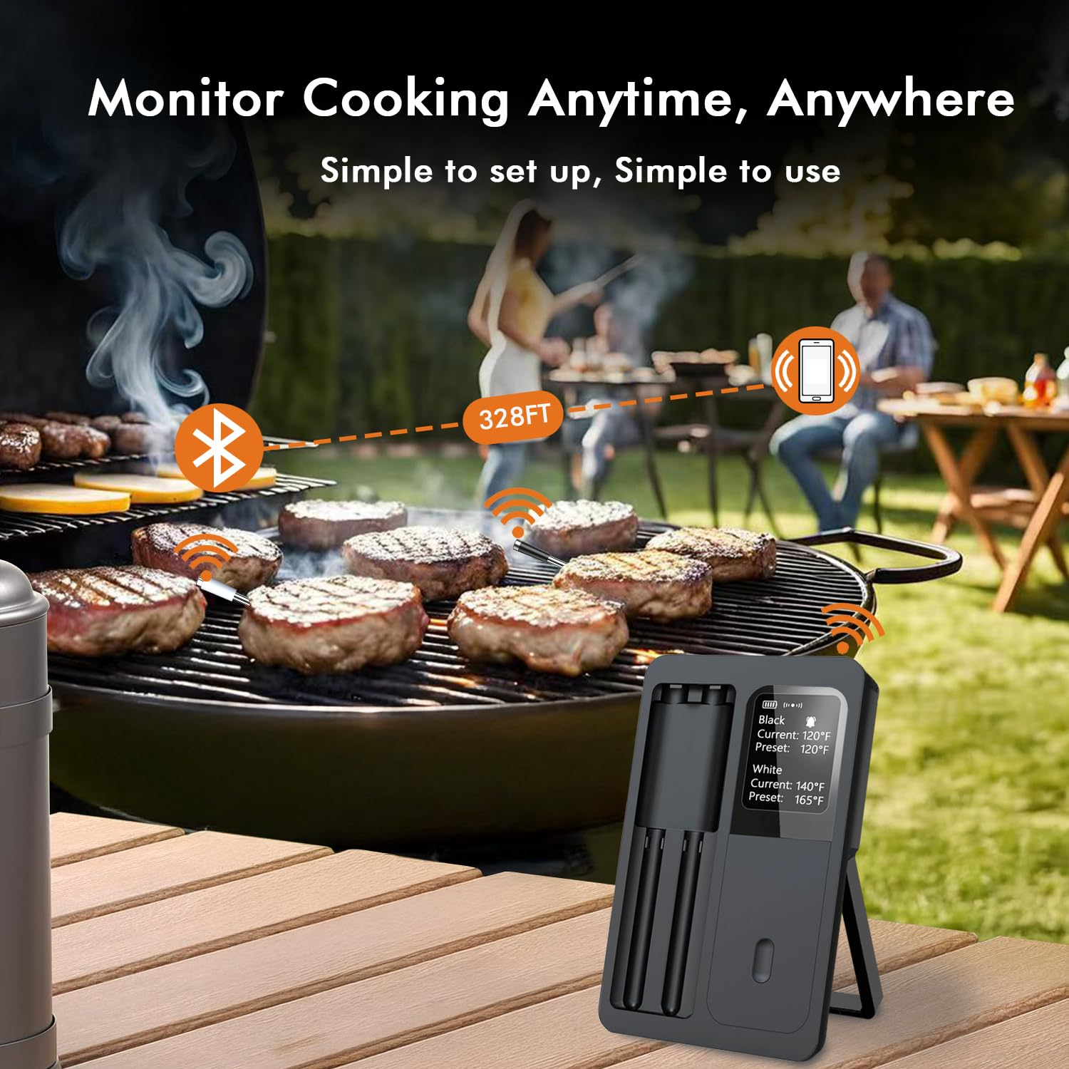 Wireless Bluetooth Smart Meat Thermometer: Standalone Base, Smart Thermometer with LCD Display, IP67 Waterproof Dual Probes, Smart APP Alert Perfect for BBQ, Grill, Oven, Smoker, Rotisserie and More