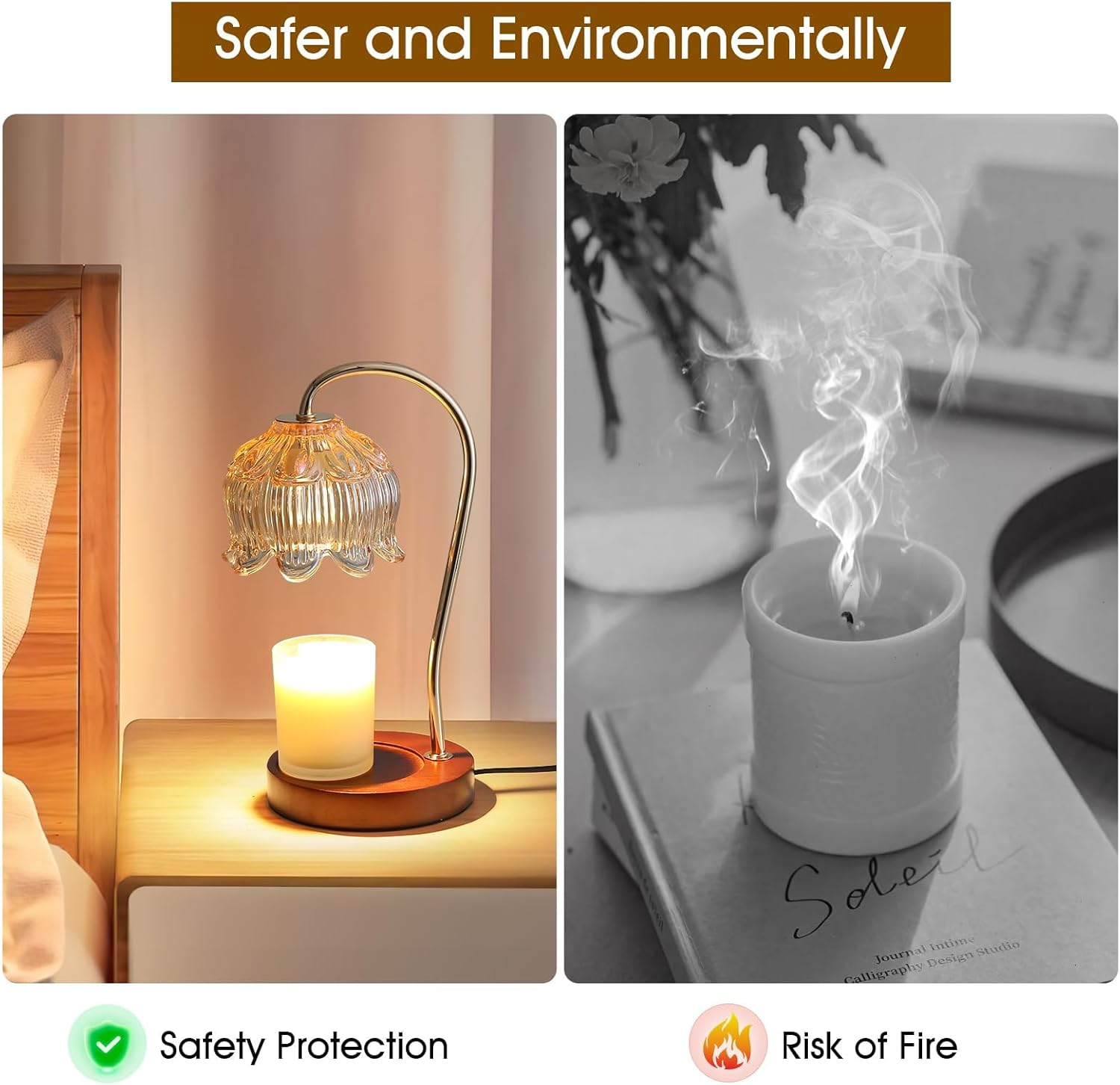 Flower Candle Warmer Lamp with Dimmable Timer for Jar Candles,Vintage Style Lotus Design Bedroom Decor Lamp,Includes 2 Bulbs for Ambient Lighting (Flower) image number 4