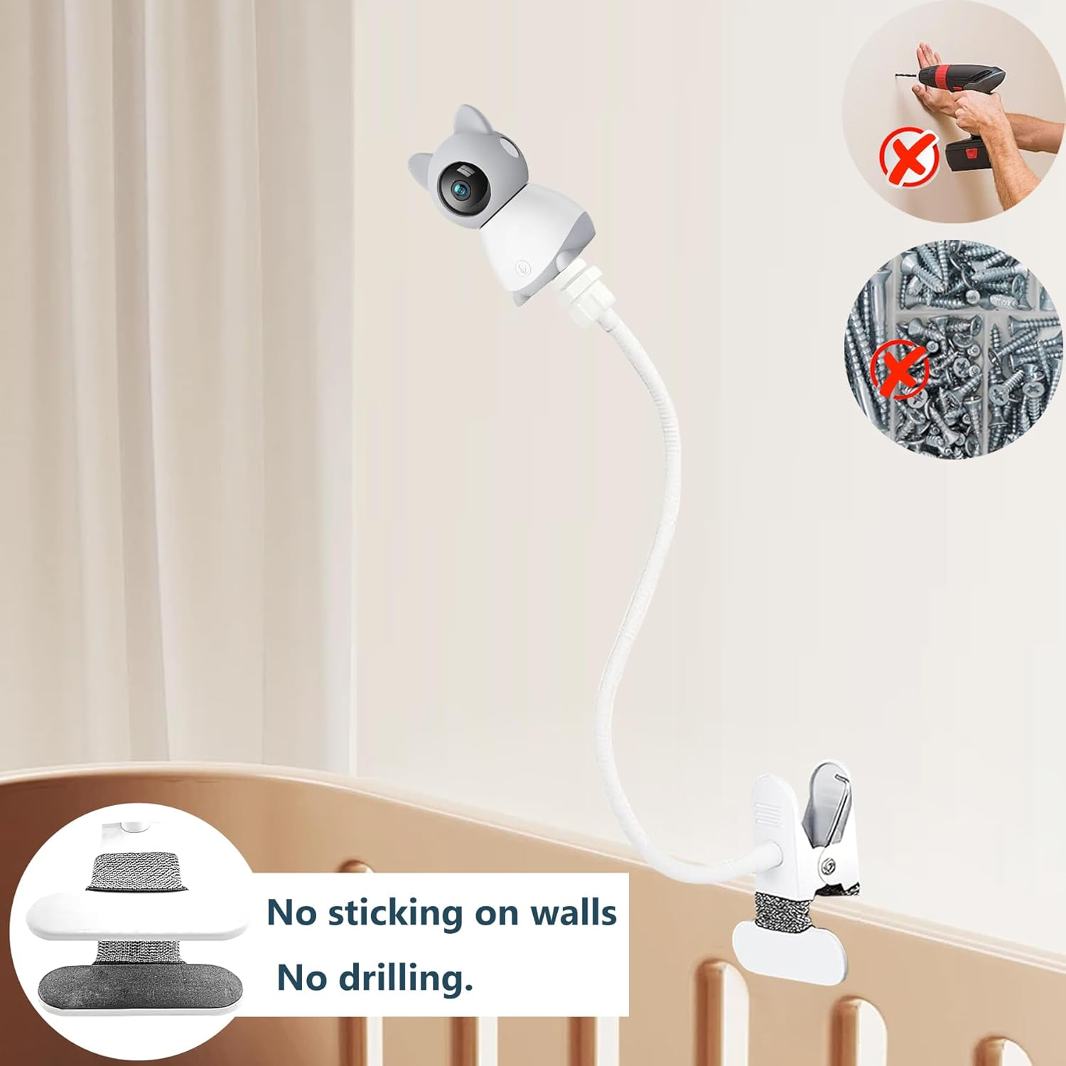 JAMYOK Baby Monitor Mount Holder Compatible with BOIFUN Baby 2S/5S/6T, Iegeek &lrm;Baby 1T, DEATTI BM101-M, 16 Inches Flexible Clip Clamp Mount without Tools or Wall Damage - Multi image number 7