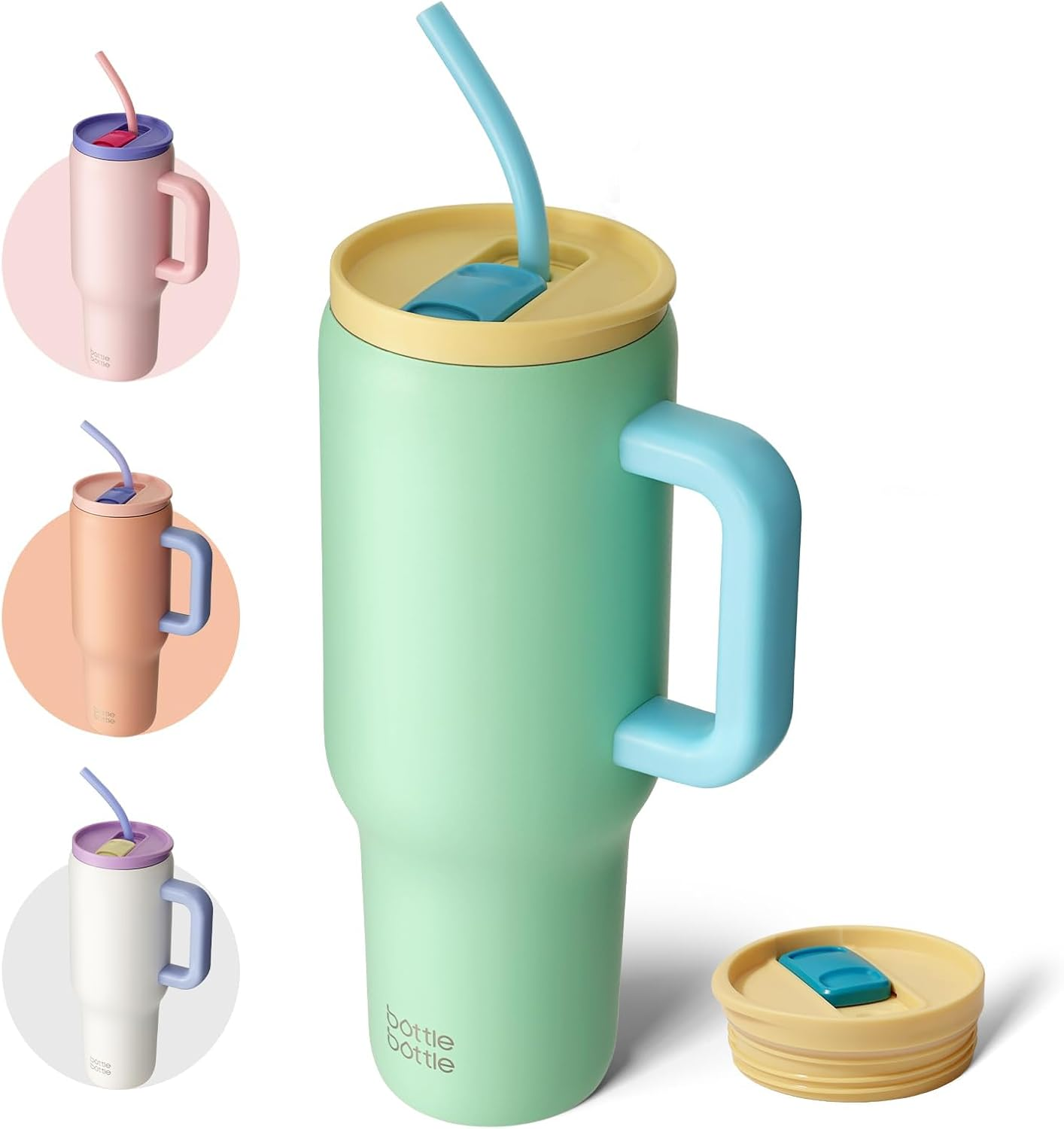 Bottle Bottle 40 Oz Drink Bottle Tumbler with Handle and Straw, Stainless Steel Vacuum Travel Mug, Car Cup with Straw, Stainless Steel Vacuum Water Bottle for Gifts Party Office Coffee (Mintgreen) image number 6
