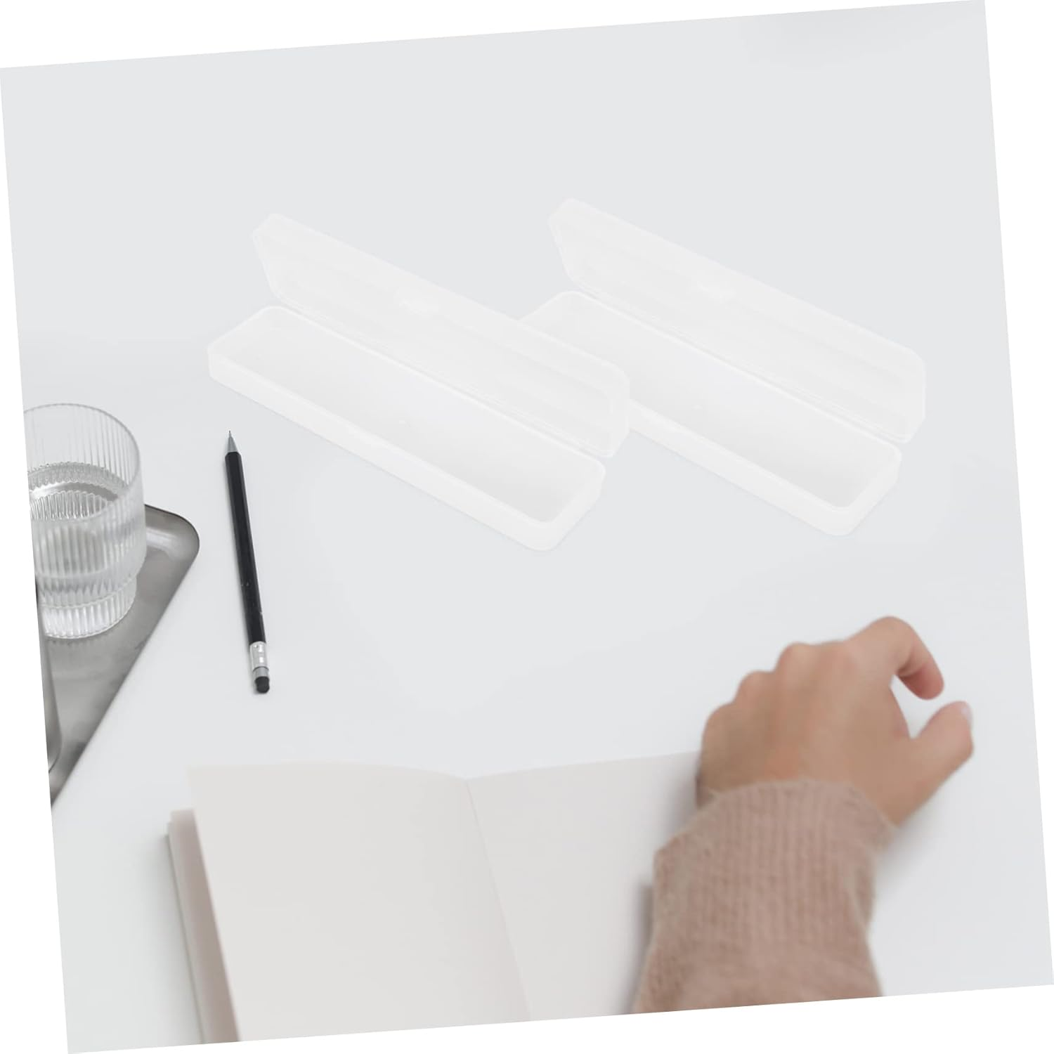 SEWACC 5Pcs Oblong Pencil Storage Box Scratch-Resistant Stationery Organizer for School Office and Home Use Semi-Transparent Design Ample Space for Pens and Accessories image number 2