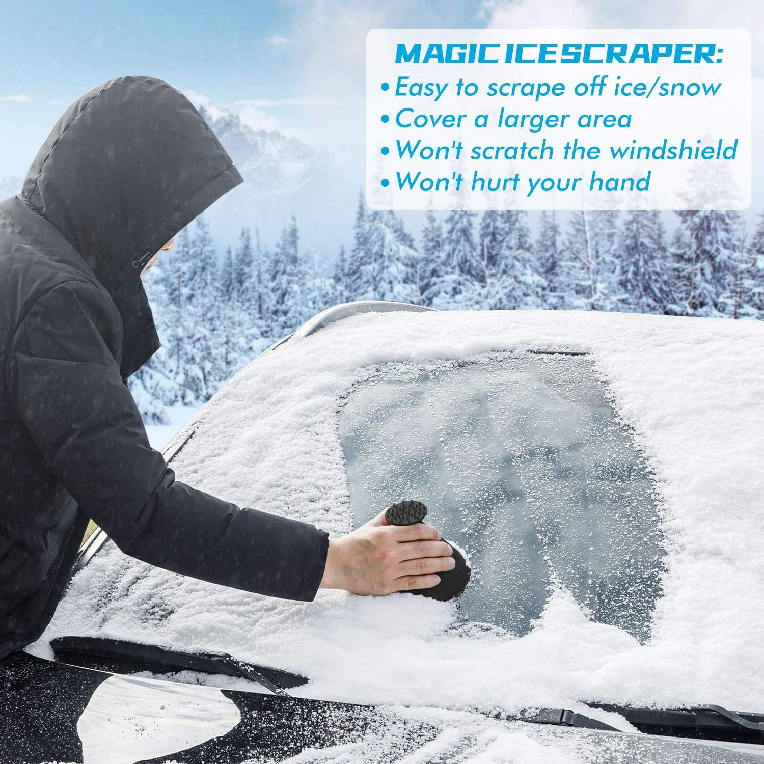 Magical Ice Scrapers for Car Windshield - 4 Pack round Ice Scraper with Funnel, Professional Snow Removal Shovel Tool, 4 Color