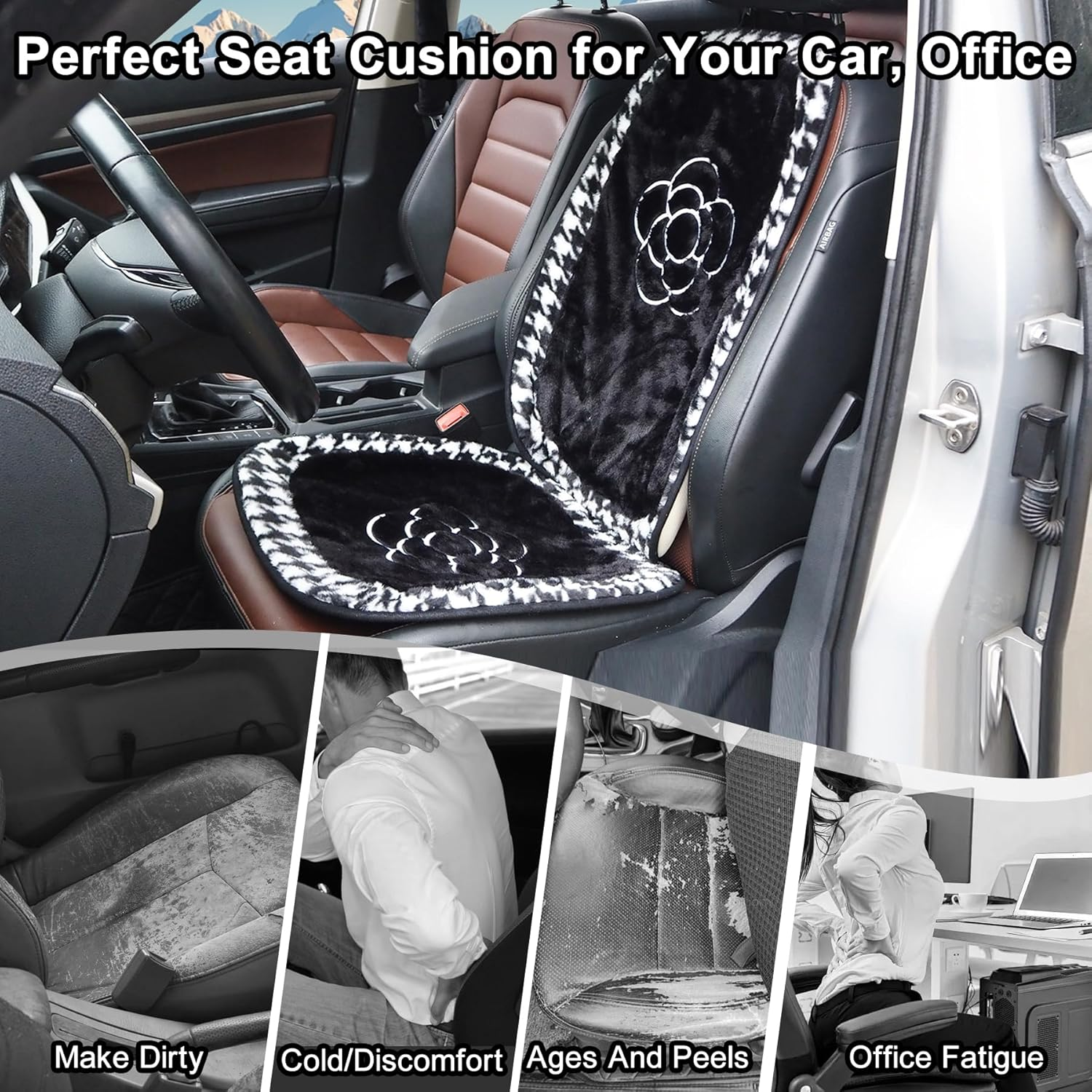 Car Front Seat Covers Protectors 2Pcs Seat Cushion Mat, Universal Fit, Anti-Slip Soft Padded Car Interior Covers for Automotive, SUV, Truck, and Van image number 4
