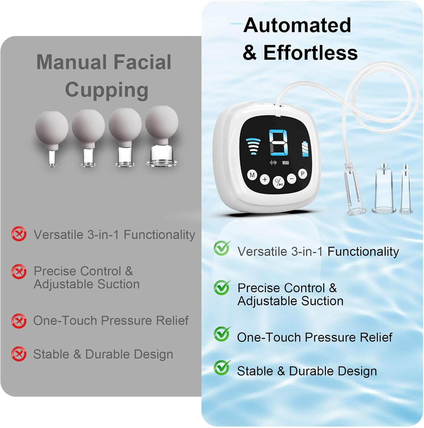 Electric Facial Cupping Set for Face with Dual-Cup Usage - 3-In-1 Face Cupping, Gua Sha & Massage Tools for Skin Care - Multifunctional Facial Neck Eye Cuppings Massager for Wrinkle 3 Modes 9 Gears image number 3