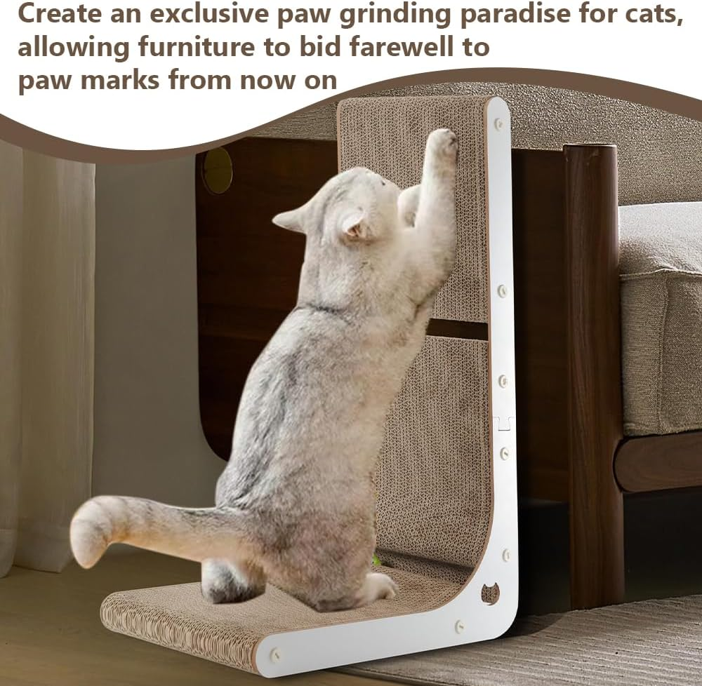 L-Shape Vertical Cat Scratching Board, 23.6" Wall-Mounted Cardboard Cat Scratcher with Catnip Ball Toys, Large Furniture Protector for Indoor Cats image number 3