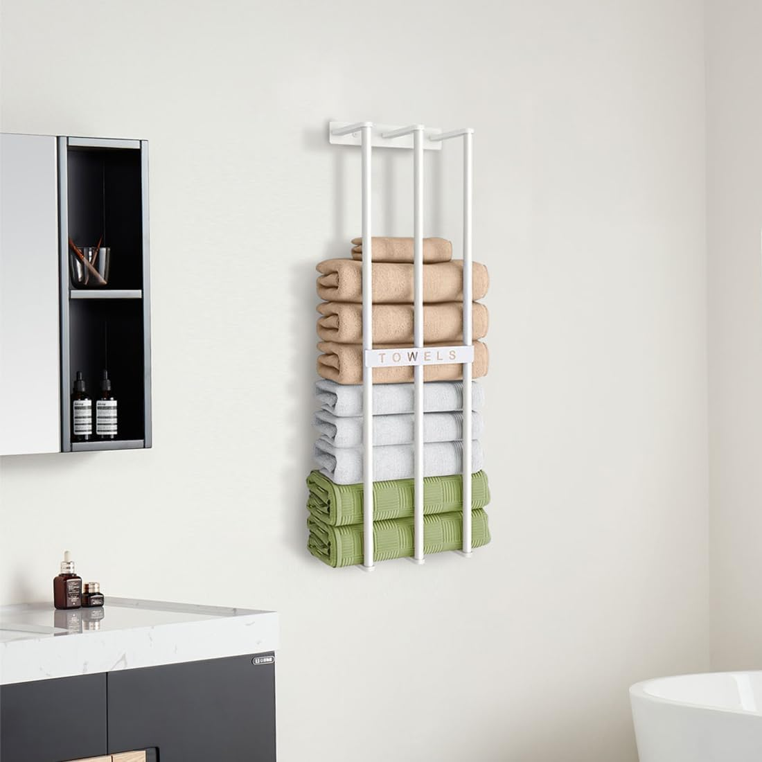 Bath Towel Bars,Towel Racks for Bathroom Wall Mounted, Towel Storage, Metal Bath Towel Holder for Folded Large Washcloths (White) image number 1