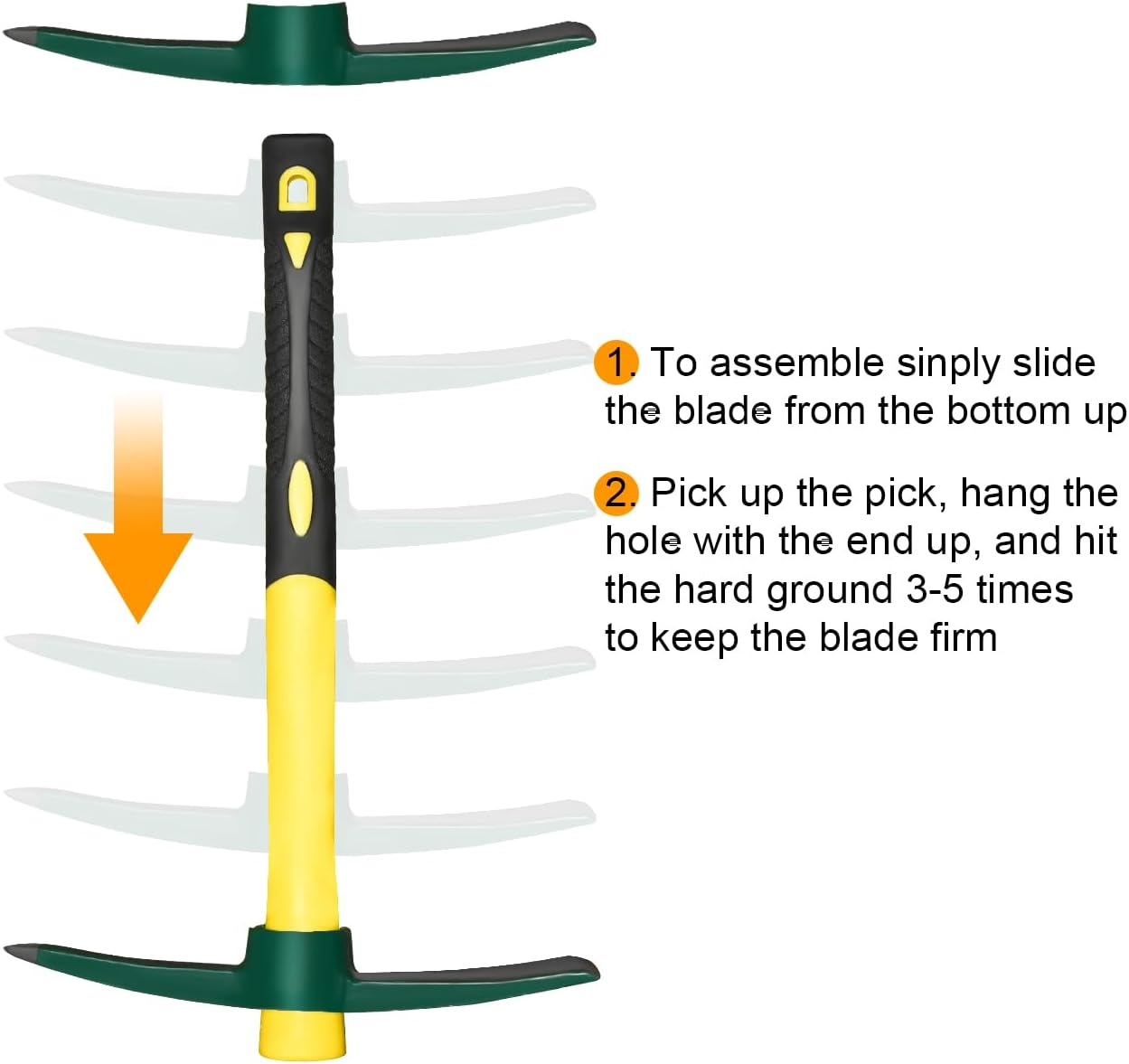 ZUZUAN Forged Adze Pick, Weeding Mattock Hoe, Pick Axe 15-Inch, One Piece Intact Drop Forged, Plastic Coated Fiberglass Handle, 1.4LB image number 3