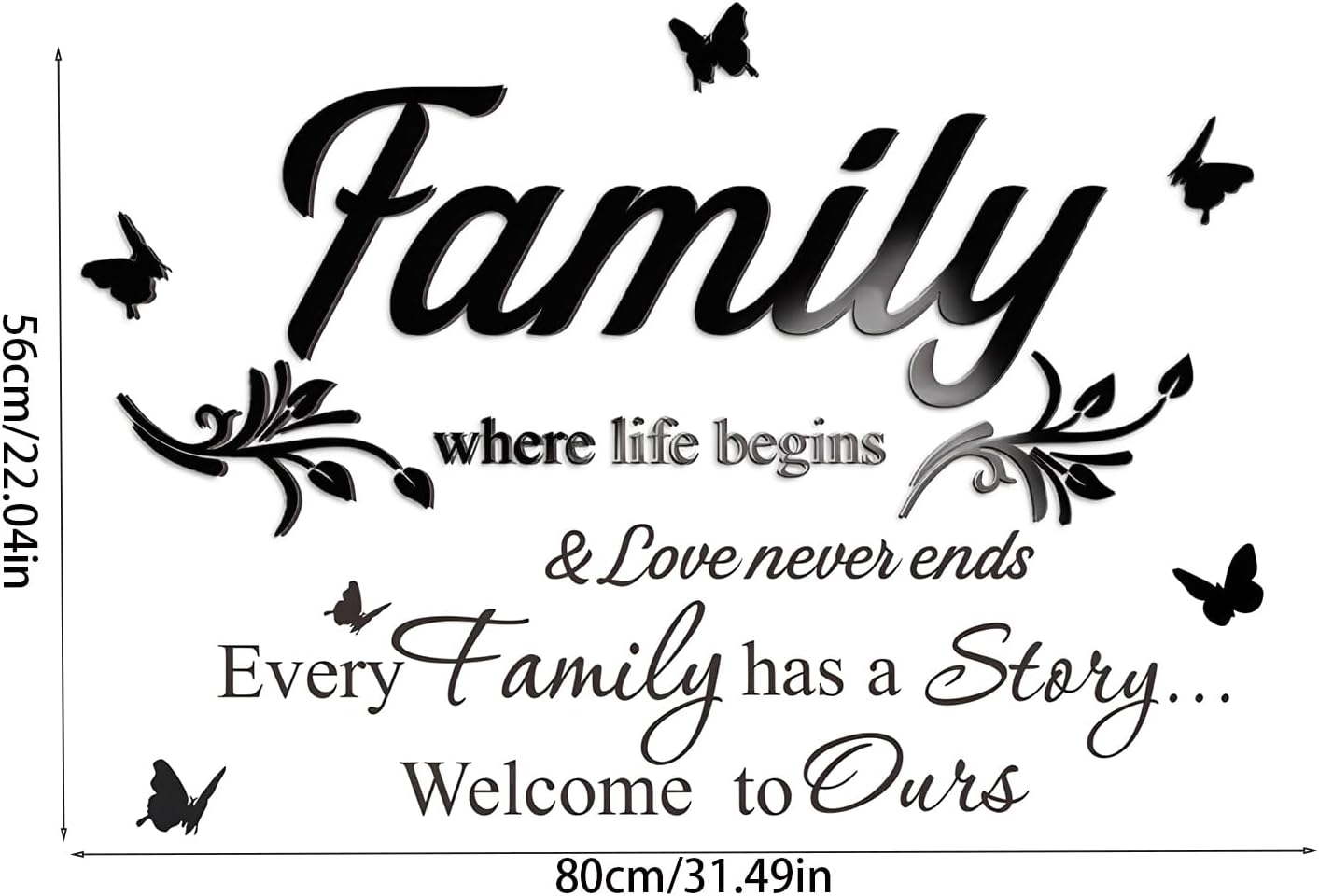 Fkereg Family Where Life Begins & Love Never Ends Every Family Has a Story Welcome to Ours Mirror Wall Decals Stickers, Acrylic Inspirational Quotes Wall Art Words, Home Wall Decor Living Room, Silver - Gold image number 3