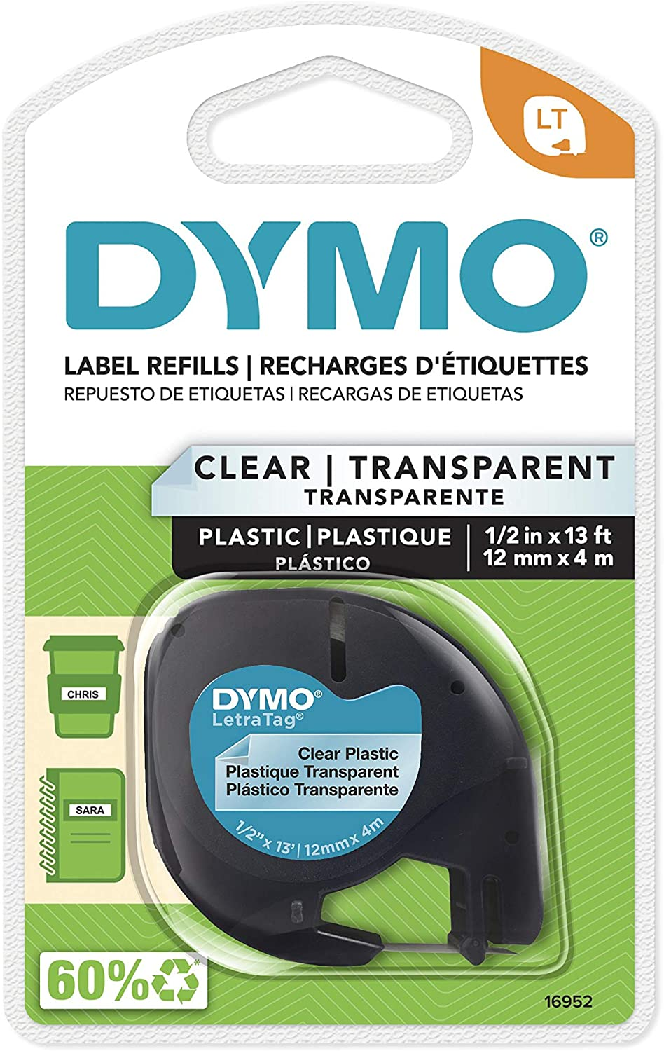 DYMO Letratag Labeler Plastic Tape 12Mm X 4M Clear image number 2