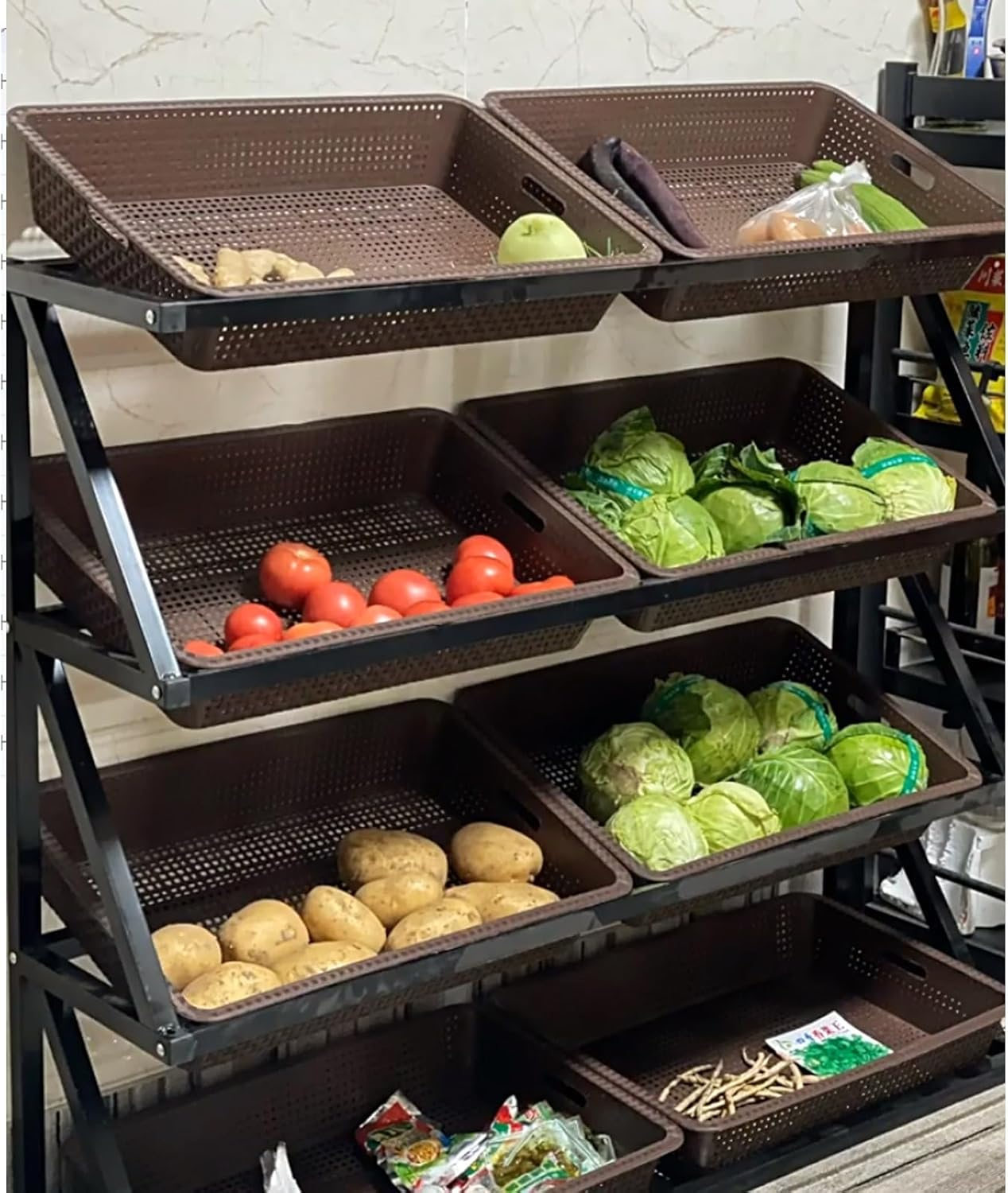 Snack Storage Rack Storage Baskets， Retail Fruit Vegetables Food Holder(120X35X110Cm/47.X13.8X43.3In) image number 6