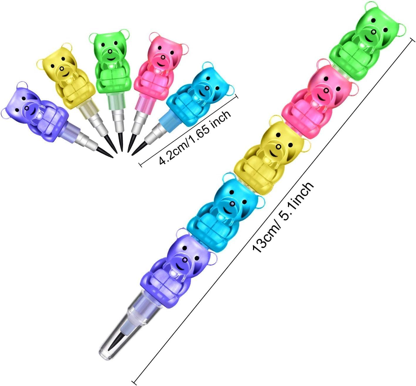 30Pcs Stackable Plastic Pencils,Kids Bear Shaped Stacking Pencil,5 in 1 Point Pencils for Birthday Party Supplies,Goodie Bag Filler image number 5