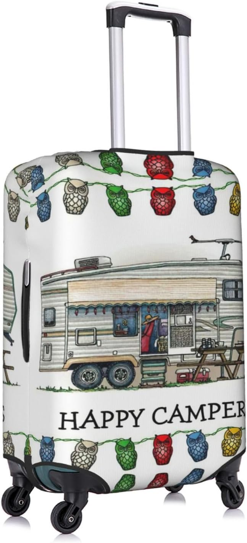 Odddot Happy Camper Print Travel Luggage Cover,Suitcase Protector Cover, Washable Baggage Covers,For 18-32 Inch Luggage, Happy Camper, Small
