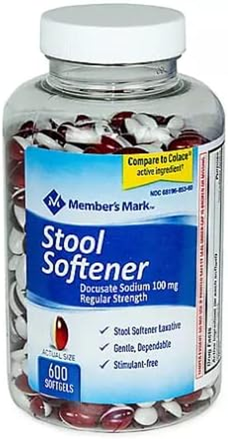 Member'S Mark Stool Softener Regular Strength Docusate Sodium 100Mg, 600 Softgels