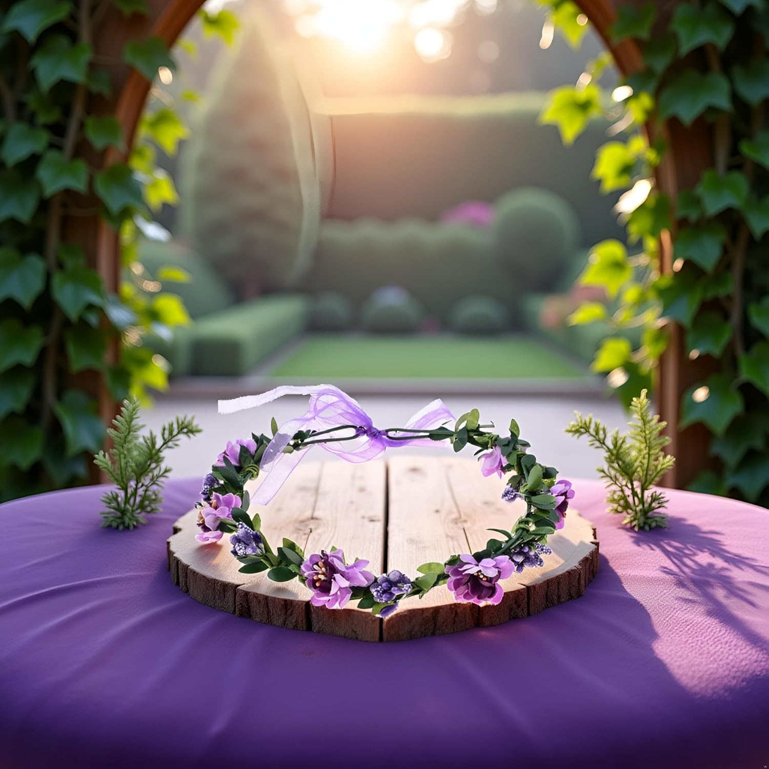 1Pc Purple Flower Headband Rose Handmade Flowers Floral Garland Hair Band Crown Tiara Decoration Adjustable Headdress Hair Accessories,Clips and Barrettes