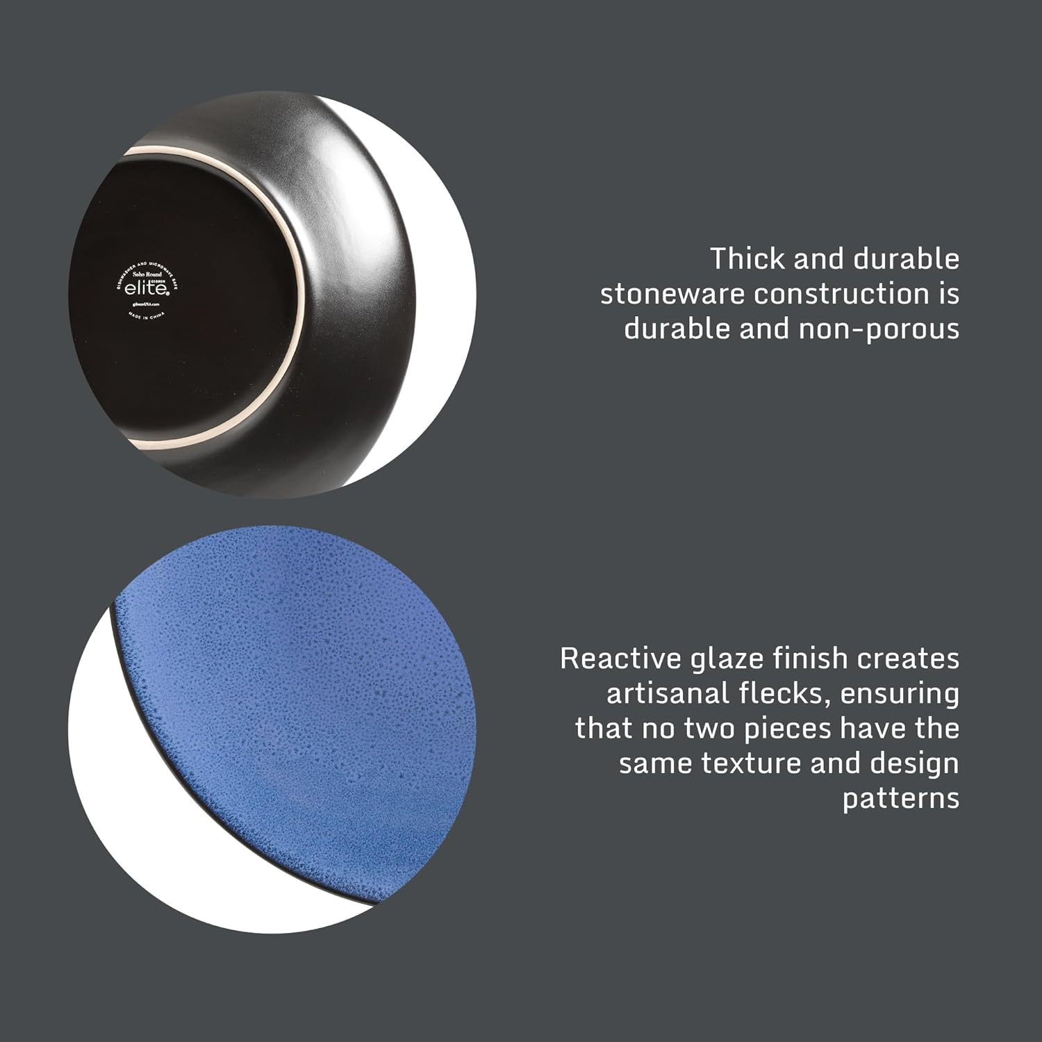 Gibson Home 109536.16R Reactive Stoneware Soho round Dinnerware Set, Blue, 16 Piece