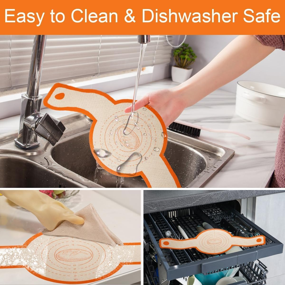 BEANPRECOY 2 Pack Silicone Fibreglass Baking Mats for Dutch Oven, Non-Stick, Long Handles, Orange, Rectangular with Rounded Corners image number 2