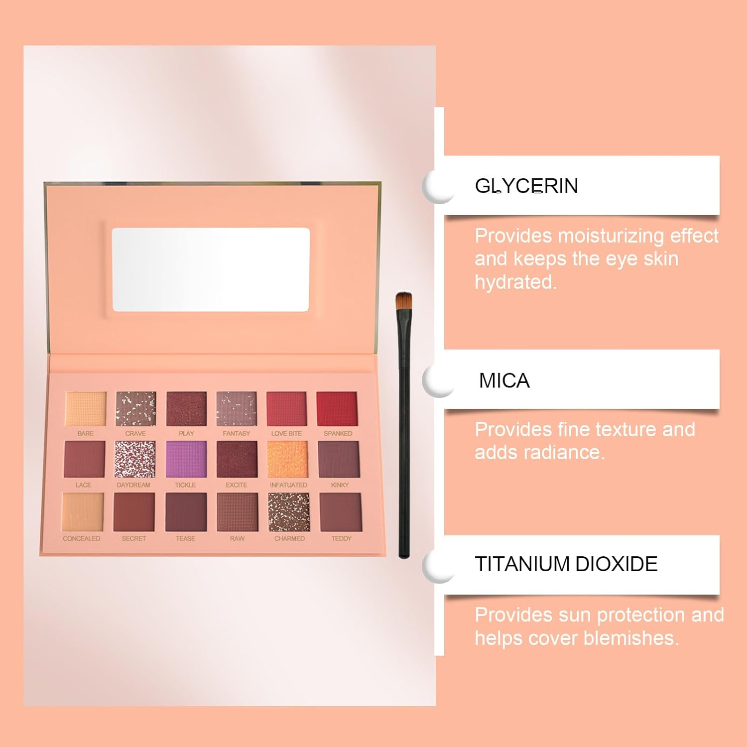 Colorful Shiny Eyeshadow Palette, 18 Colours, with Makeup Brush image number 1