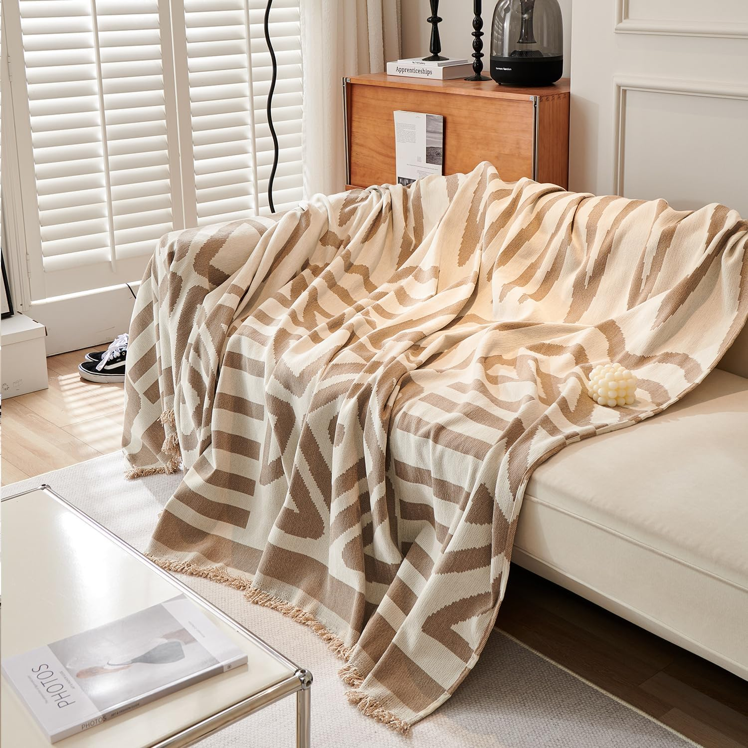 Boho Sofa Cover Washable, Chenille Couch Covers for Sectional,Loveseat Covers,L Shaped Sofa Slipcovers, Pet Friendly, Anti-Scratch Fabric for Dogs & Cats Fits Most Couches (Khaki, Xl(180Cm*340Cm)) image number 6