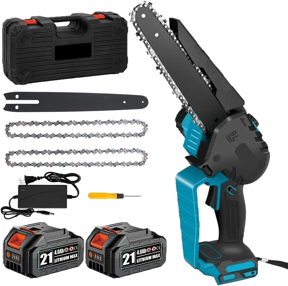 Cordless Mini Chainsaw, 8 Inch Brushless Electric Chainsaw with 2 Chains & 1 Guide Plates, 2 X 4.0Ah Battery Powerd Portable Chainsaw, Using for Wood Cutting, Garden Pruning image number 1