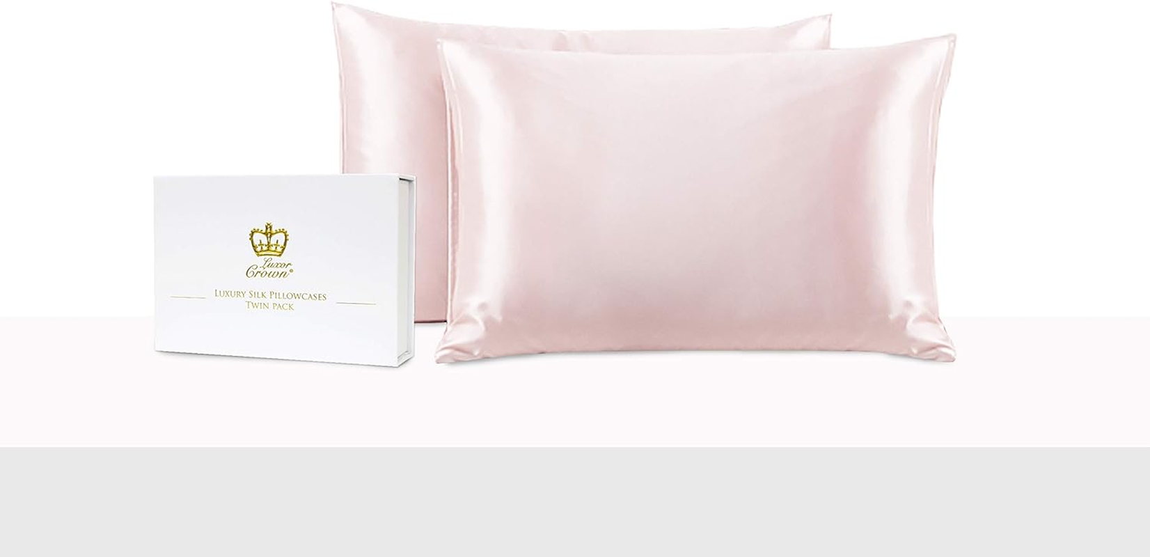 Luxor Crown Set of 2 Mulberry Silk Standard Pillowcases (White) - Blush image number 5