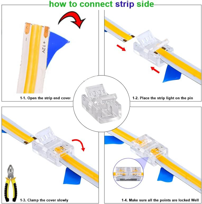 Paifeancodill LED Light Strip Connectors - 2Pin, 10 Pcs Lighting Connector, 8Mm Wide Unwired Gapless Solderless Strip to Wire Quick Adapter for Waterproof/Non-Waterproof Single Color LED Light Strip image number 3