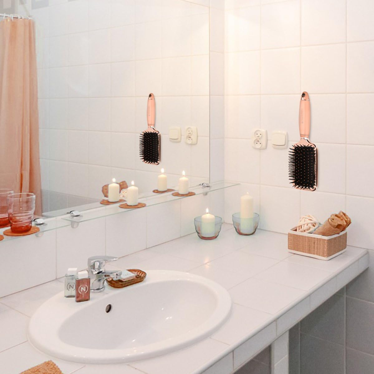 Navaris Paddle Brush Large Detangling Styling Hairbrush for All Hair Types with Conforming Comfort Gel Handle Metallic Rose Gold image number 4