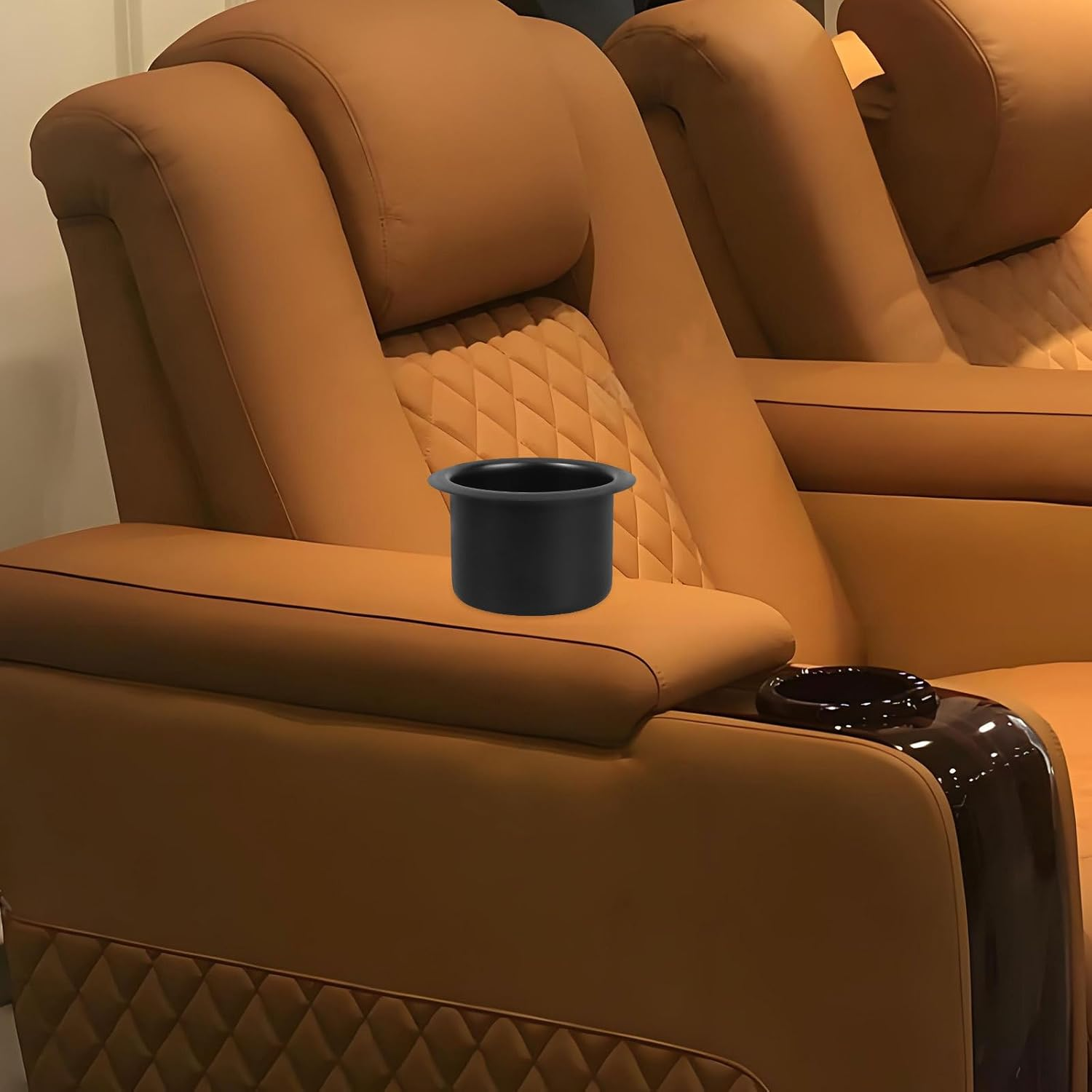 CLISPEED 2Pcs Stainless Steel Cup Holder Insert for Sofa Poker Table Easy Installation Drop Drink Holder Stable Secure Design Elegant Black Finish image number 5