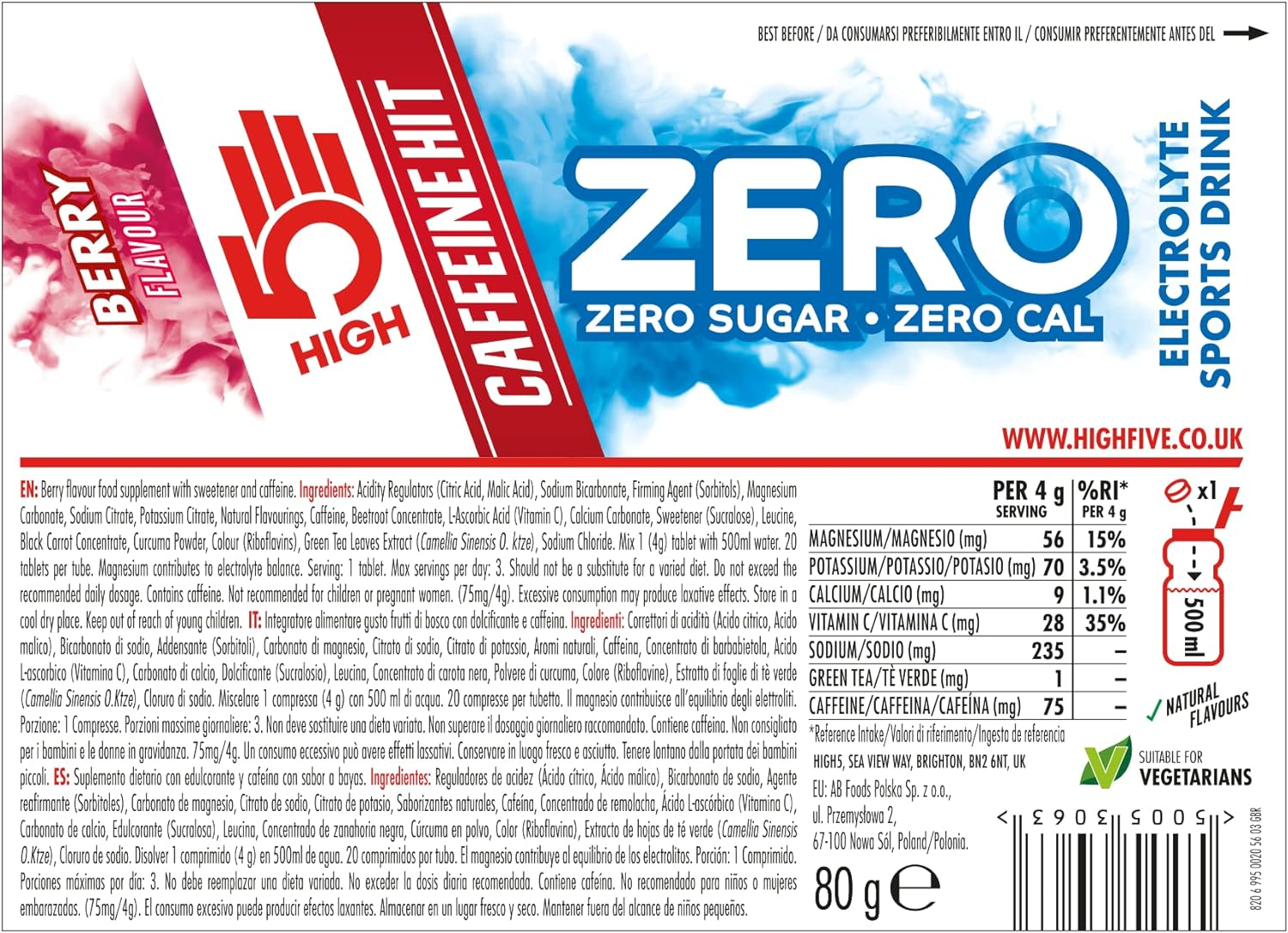 HIGH5 Zero Caffeine Hit 8X20 Tabs Berry - 8 X 20 Tablet Tubes, Berry image number 5