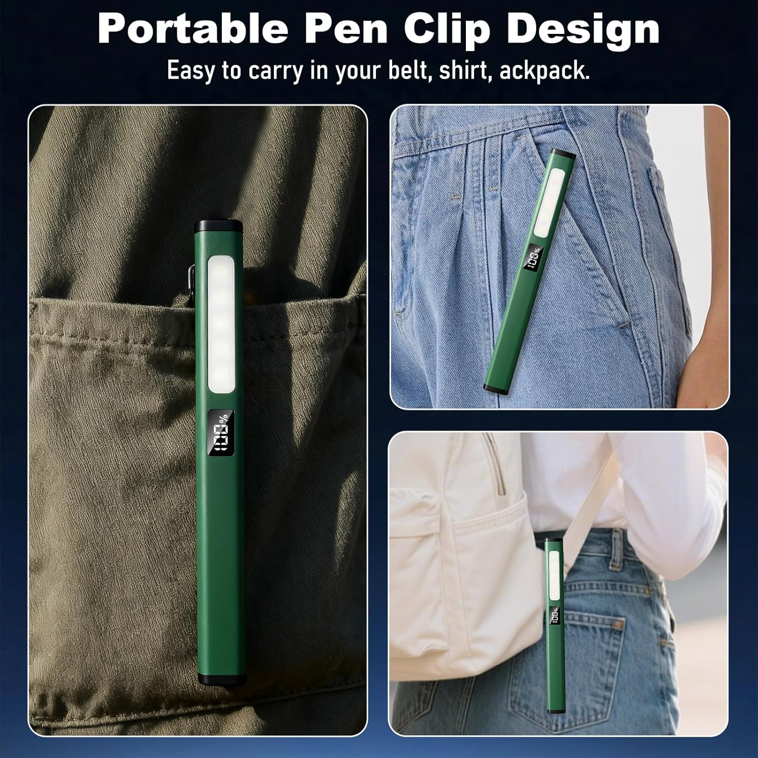 Pack of 2 LED Pen Lamp with Magnet, Rechargeable COB Work Light with 6 Modes & Battery Level Indicator, Waterproof Portable Inspection Lights for Camping, Repairs, Emergencies, Workshop Lamp image number 6