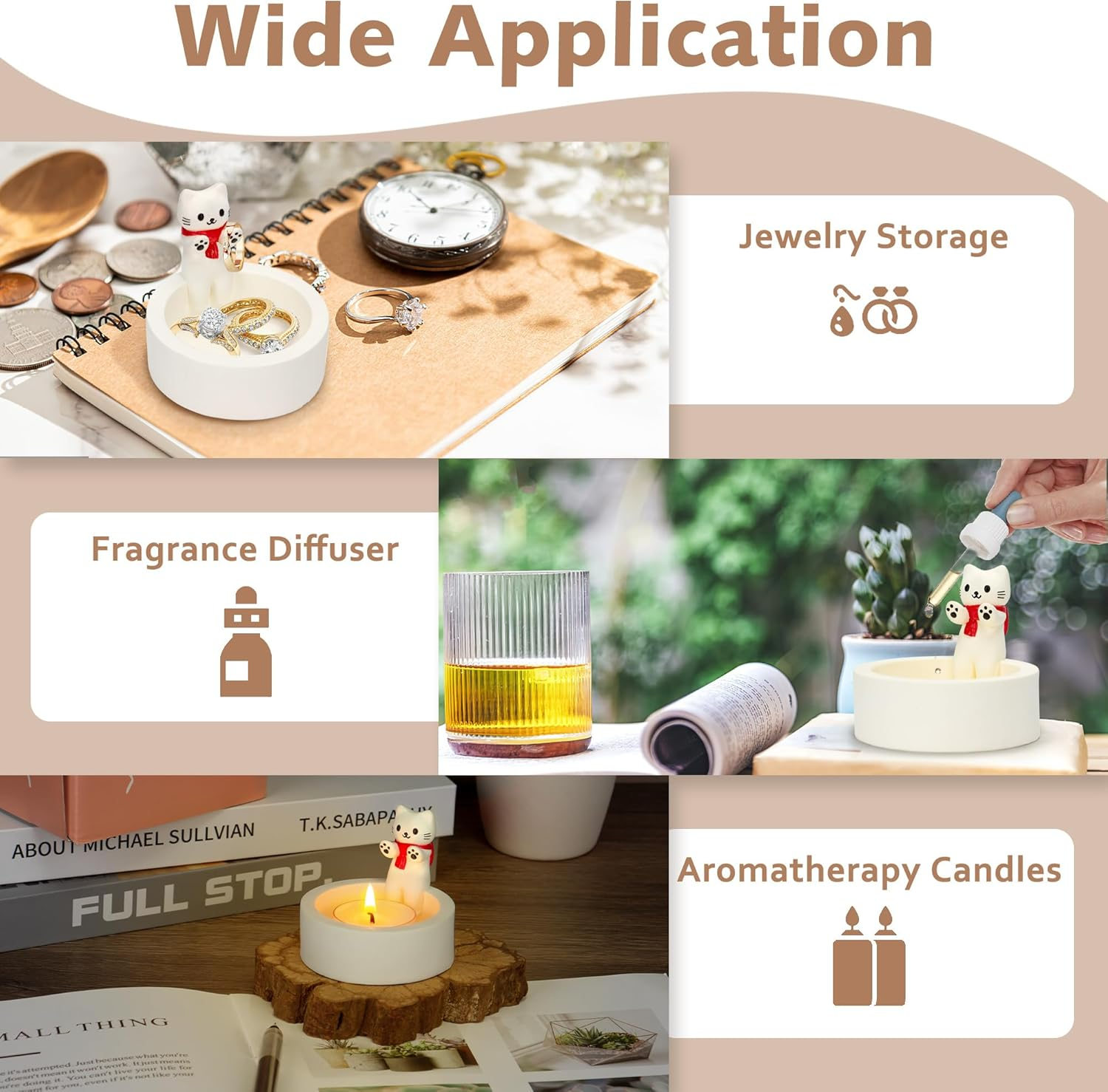 Cat Candle Holder Cute Kitty Cartoon Kitten Candle Holder Warming Paws Plaster Handmade Tea Light Candle Sticks Holder Home Decor Gifts for Cat Lovers with Keychain for Free. - Classical image number 6