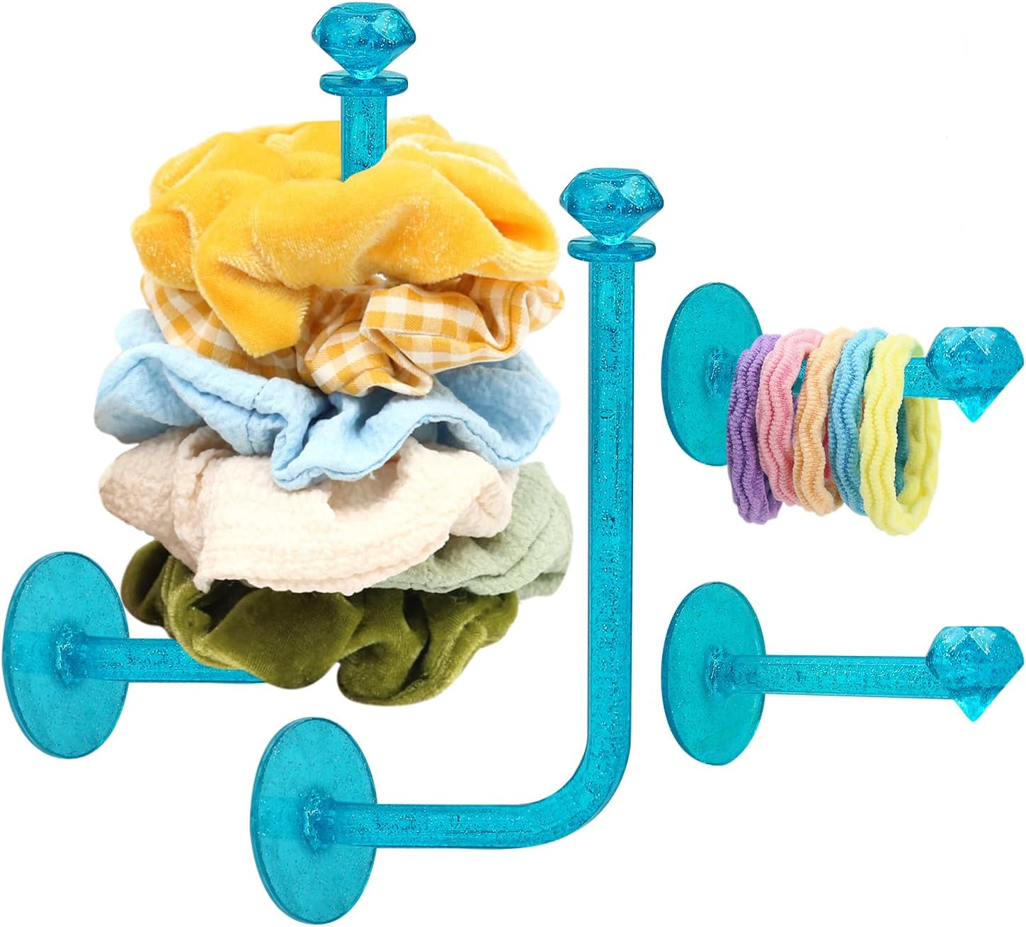 4Pcs Headband Holder Stand Scrunchie Organizer, Girls Hair Accessories Organizer Storage for Headband Hairband Hair Ties, Clear Glitter Adhesive Scrunchy Holder Scrunchie Storage