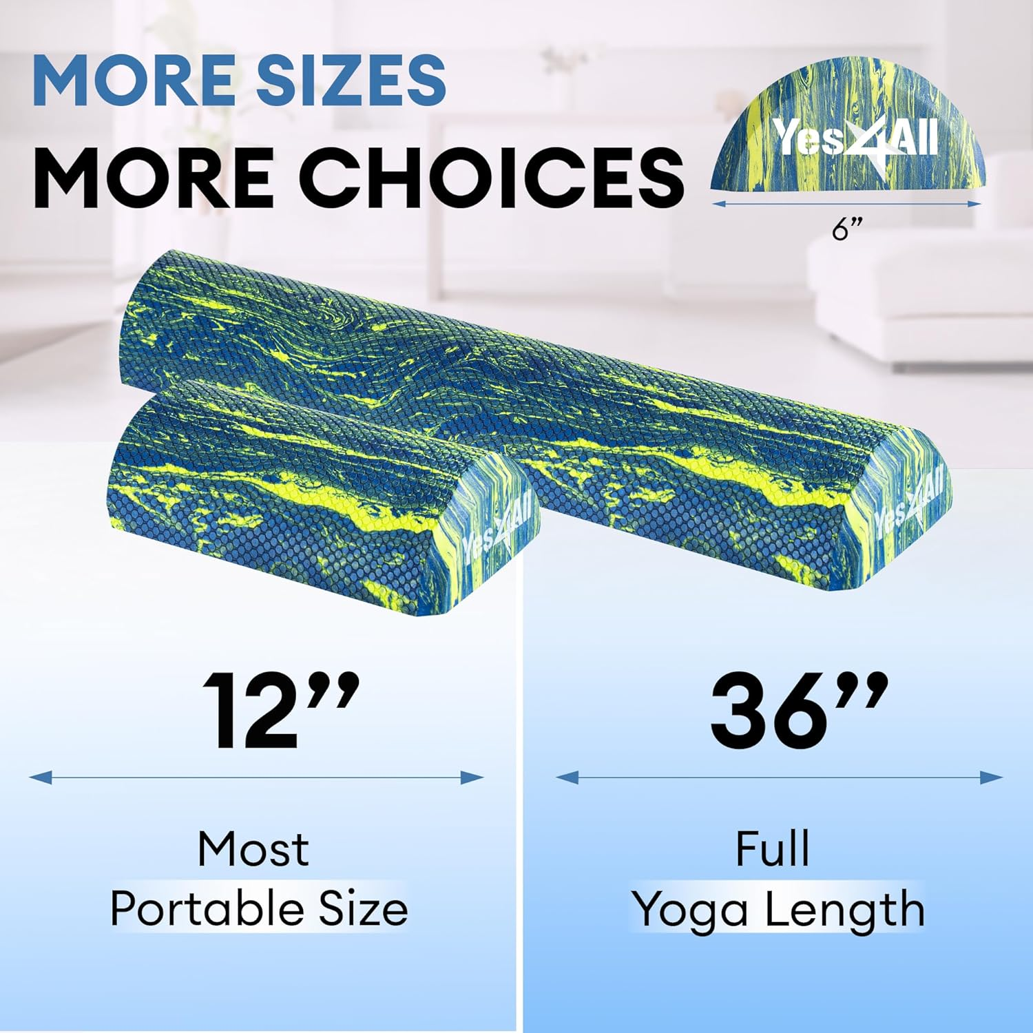 Yes4All Medium-Density EVA Foam Roller for Physical Therapy Half Yoga Back Roller for Muscle Massage, Back Pain Relief - 36-Inch - Blue image number 3