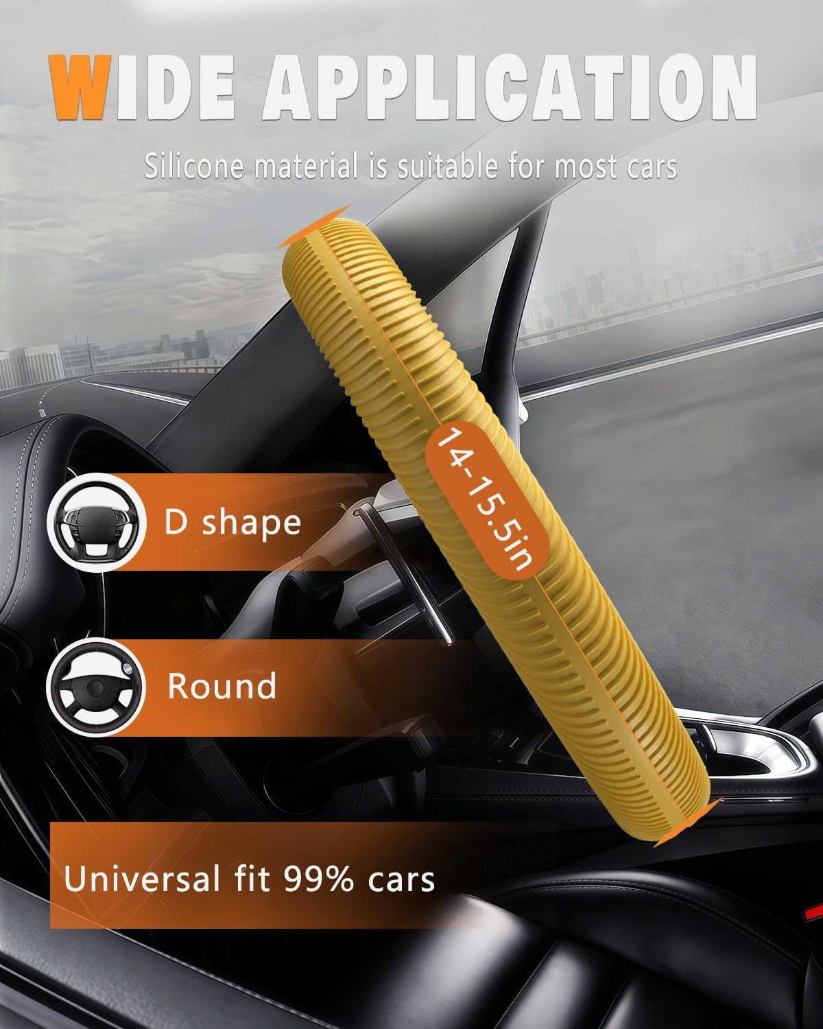 WOCOCN Car Steering Wheel Cover, Thin Anti-Skid Silicone Steering Wheel Cover for Men & Women, Universal Automotive Interior Accessories for Most Cars (Bright Yellow) image number 3