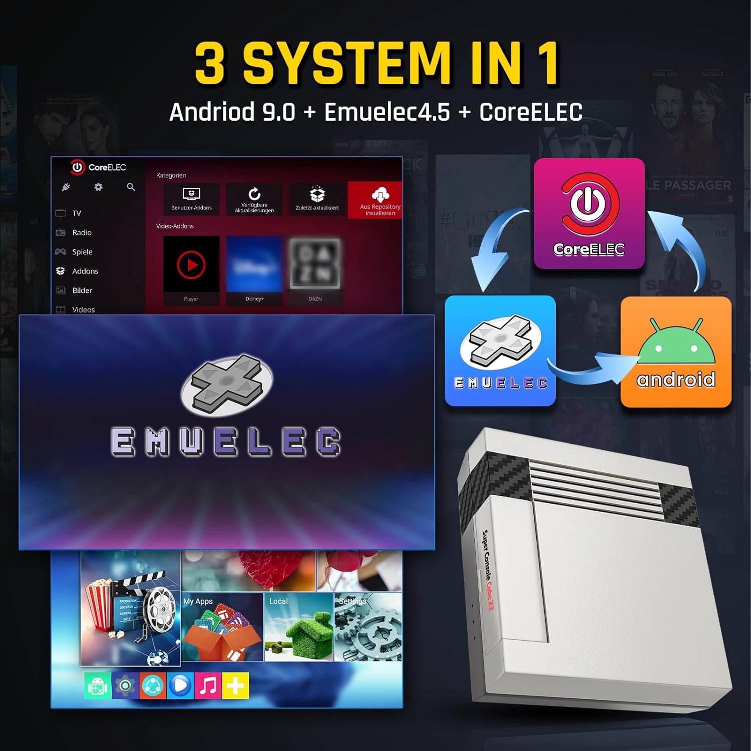 KINHANK Super Console Cube X3 Retro Mini Video Game Console,Classic Game & Android System All in One,With 100,000 Games,60+ Emulators,Quad-Core 1.91Ghz S905X3 Chip.4K Output,Cooling Fan(256Gb) image number 1