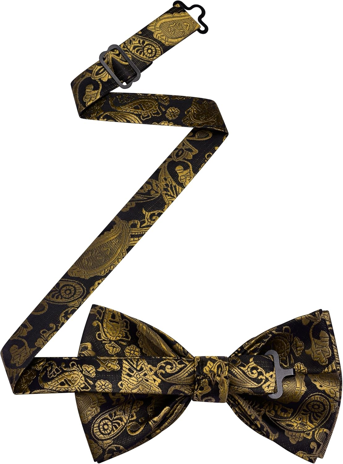 Branduce Paisley Pre-Tied Bow Tie and Pocket Square Lapel Pin Set for Men - Black Gold image number 4