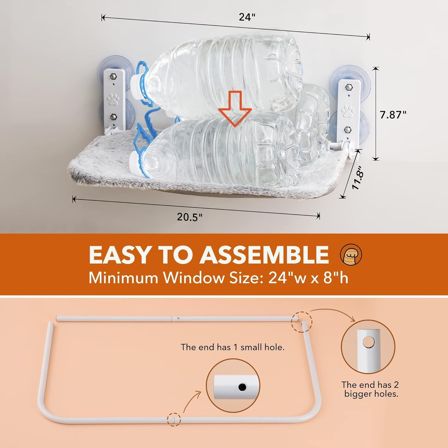 Mewoo Sturdy Window Perch Hammock Seat for Indoor Cats - Reversible Mat, Year-Round Bed Providing All-Around Sunbath, Space-Saving, Washable, Holds up to 40 Lbs (Grey, Medium) image number 5