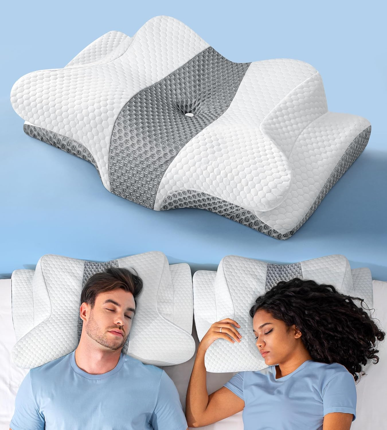 Side Sleeper Cervical Pillow &ndash; Yukaione Ergonomic Memory Foam Neck Pillow for Neck Pain Relief, Contour Orthopedic Design for Side & Back Sleepers, Washable Cooling Cover(Gray-1)