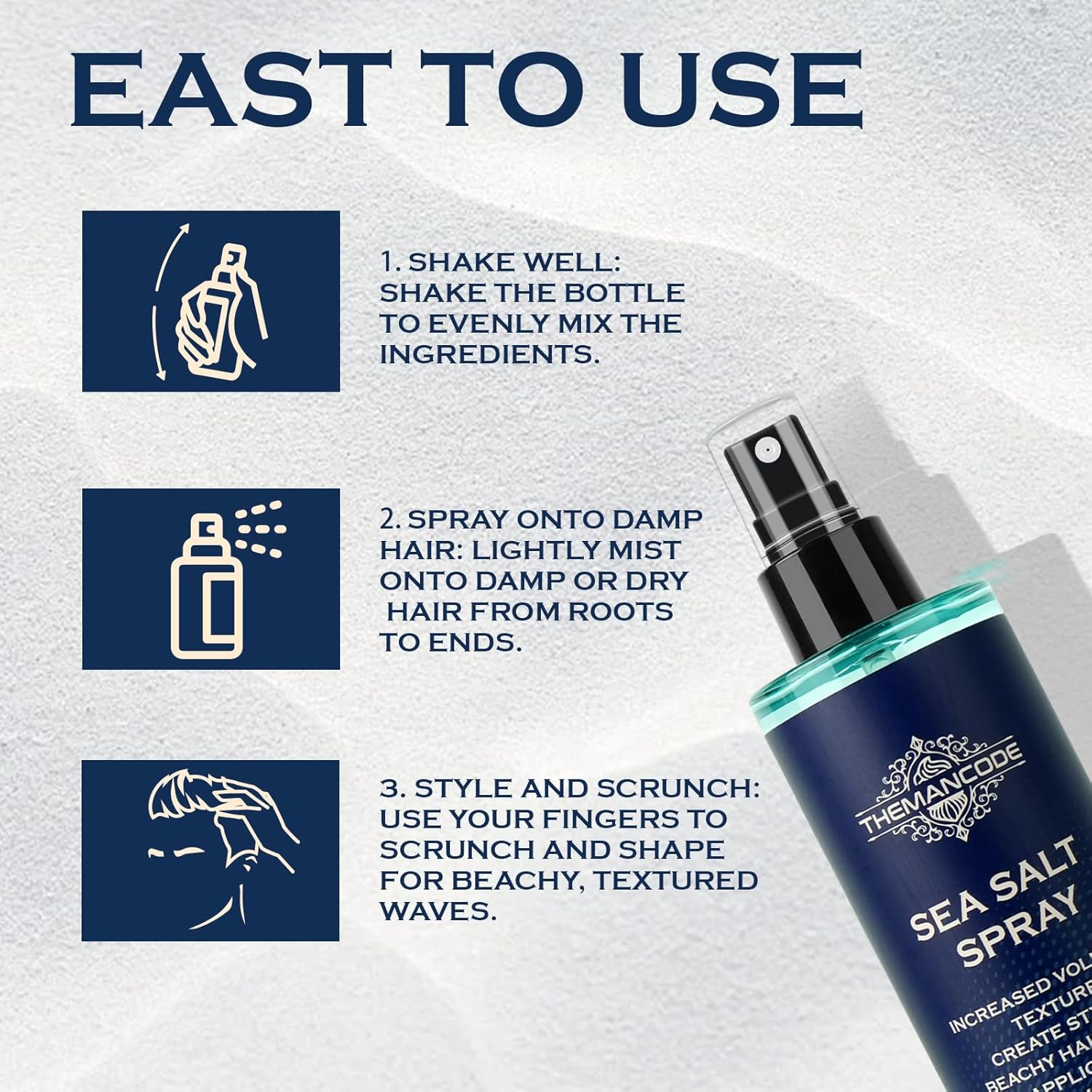 THEMANCODE Sea Salt Spray Men Hair, Beachy Hair Texturizing Spray with Kelp, Red Algae and Aloe Vera, Birthday Gifts for Men, Dad and Son 8.8 Oz image number 5