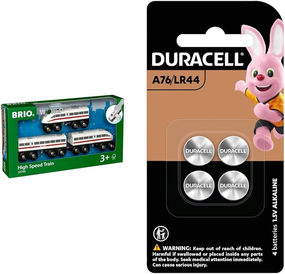 BRIO - High Speed Train with Sound 3 Pieces with Duracell LR44 Batteries (Pack of 4)