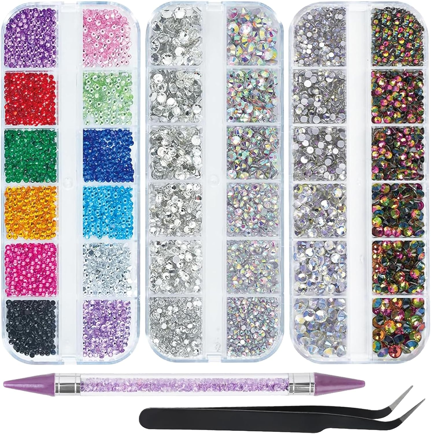 EARLMONI 6000PCS Rhinestones in 4 Sizes Nail Gems, Crystal AB Nail Art Gems with Pick up Tweezers Rhinestone Picker Dotting Pen, Acrylic Diamante Gems for Nail Art, Clothes, Face image number 2