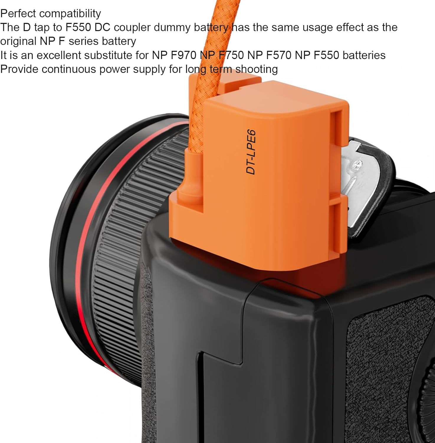 Dummy Battery for NP-F550/F570/F970 Type C Compatible with Camera Monitor, Braided Power Cord Built-In Circuit image number 4