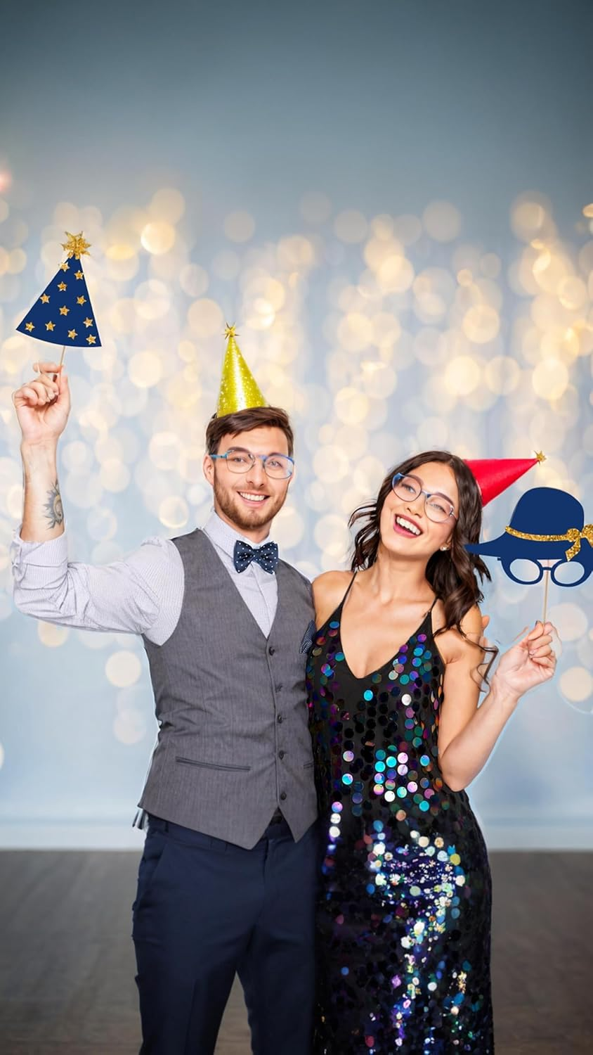 Honwor 24-Piece Golden Party Photo Booth Props - Perfect for Birthdays, Weddings, Graduation, Prom, and New Year Celebrations - Mix of Hats, Lipstick, Ties, and Crowns - Fun Party Supplies image number 2