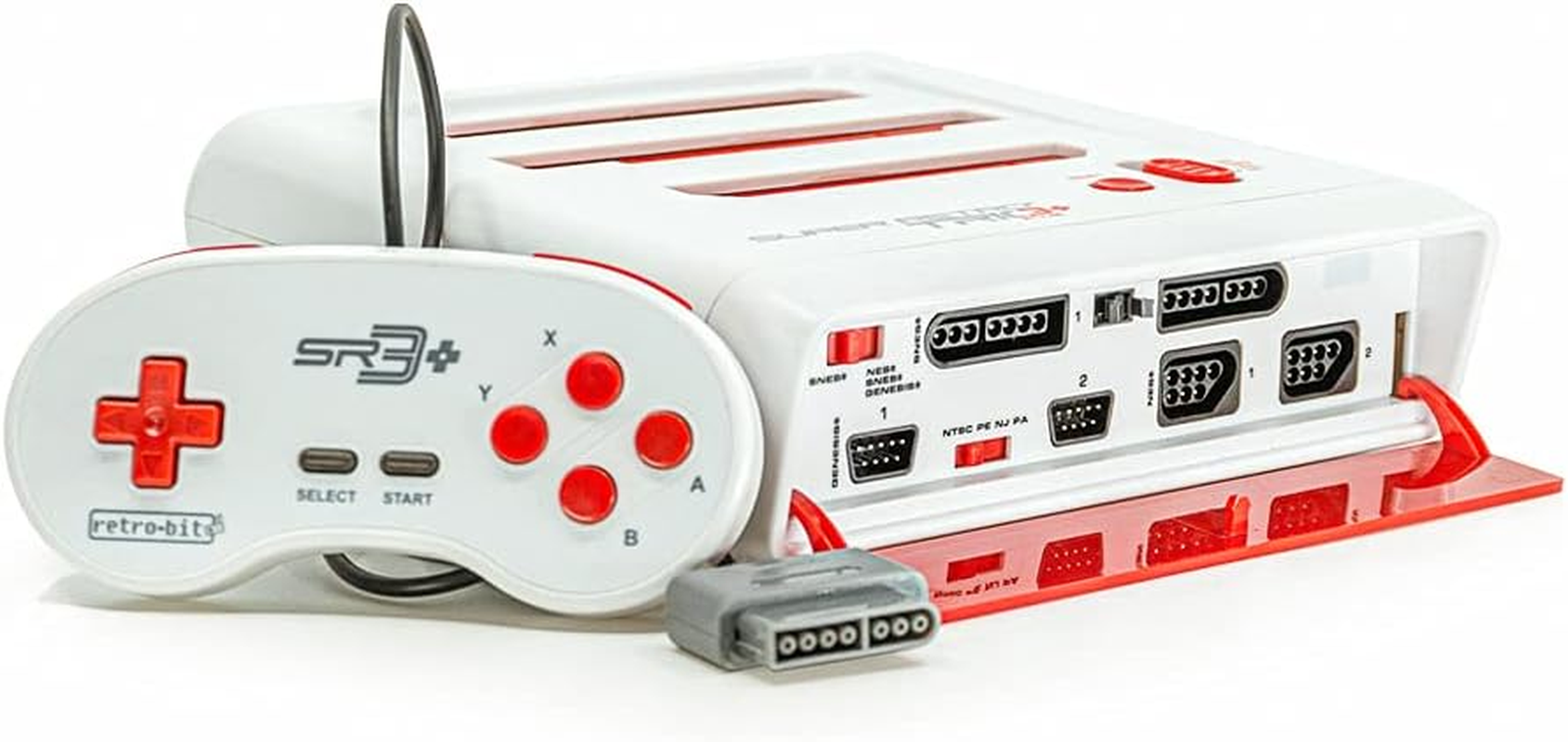 Retro-Bit Super Retro Trio HD plus 720P 3 in 1 Console System (2018) - for NES SNES and Sega Genesis Original Game Cartridges - Red/White image number 1