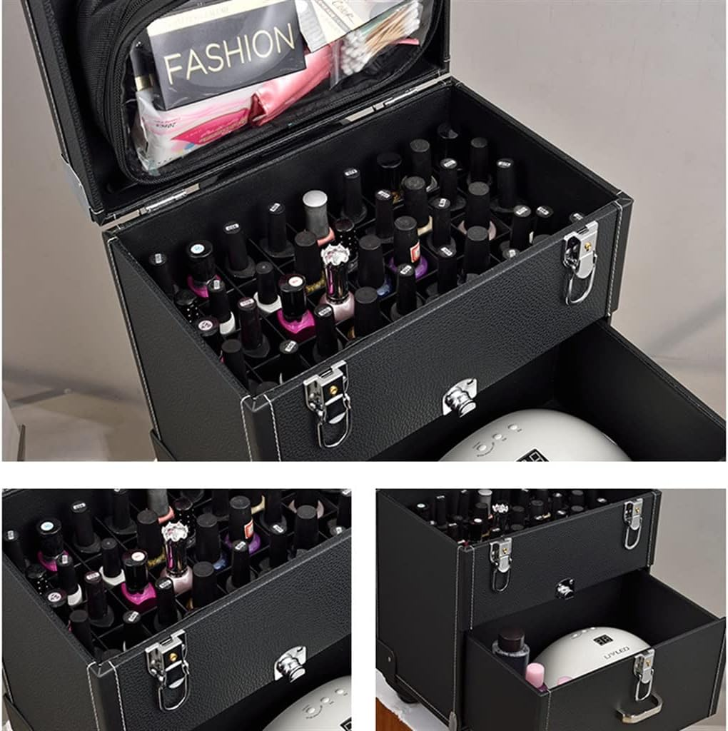 Ladies Multi-Layer Large-Capacity Cosmetic Case Manicure Tattoo Rolling Cosmetic Case Multi-Function Trolley Suitcase /1243 (Color : White, Size : 36X23X34Cm) image number 2