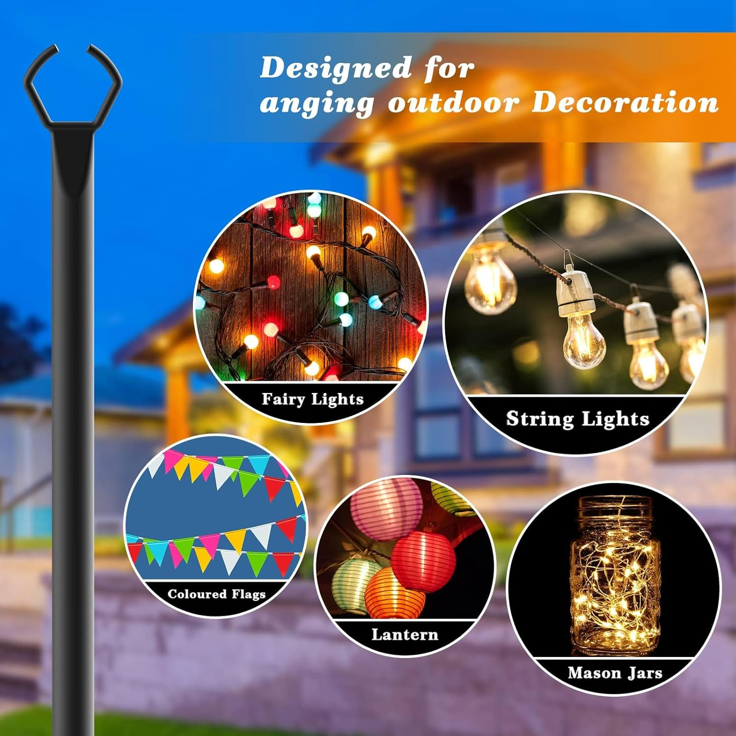 2 Pack String Light Poles,10 Ft Light Poles for outside String Lights,Outdoor Light Poles with Fork,Metal Poles Stand for Patio Deck Backyard