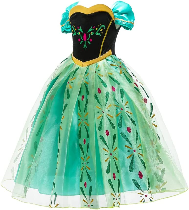 AUTOWT Anna Princess Costume for Girls, Adorable Fancy Dress Up, Pretty Skirts with Brilliant Sparkle Hemline, Attractive off Shoulder Princess Skirt for Little Girls Birthday Party Cosplay Show image number 6