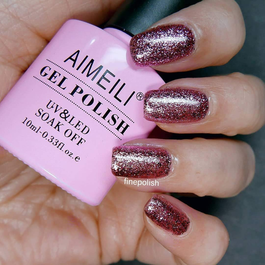 AIMEILI UV LED Gel Polish Removable Gel Nail Polish Glitter Gel Polish - Pink Multiflora (127) 10 Ml image number 2