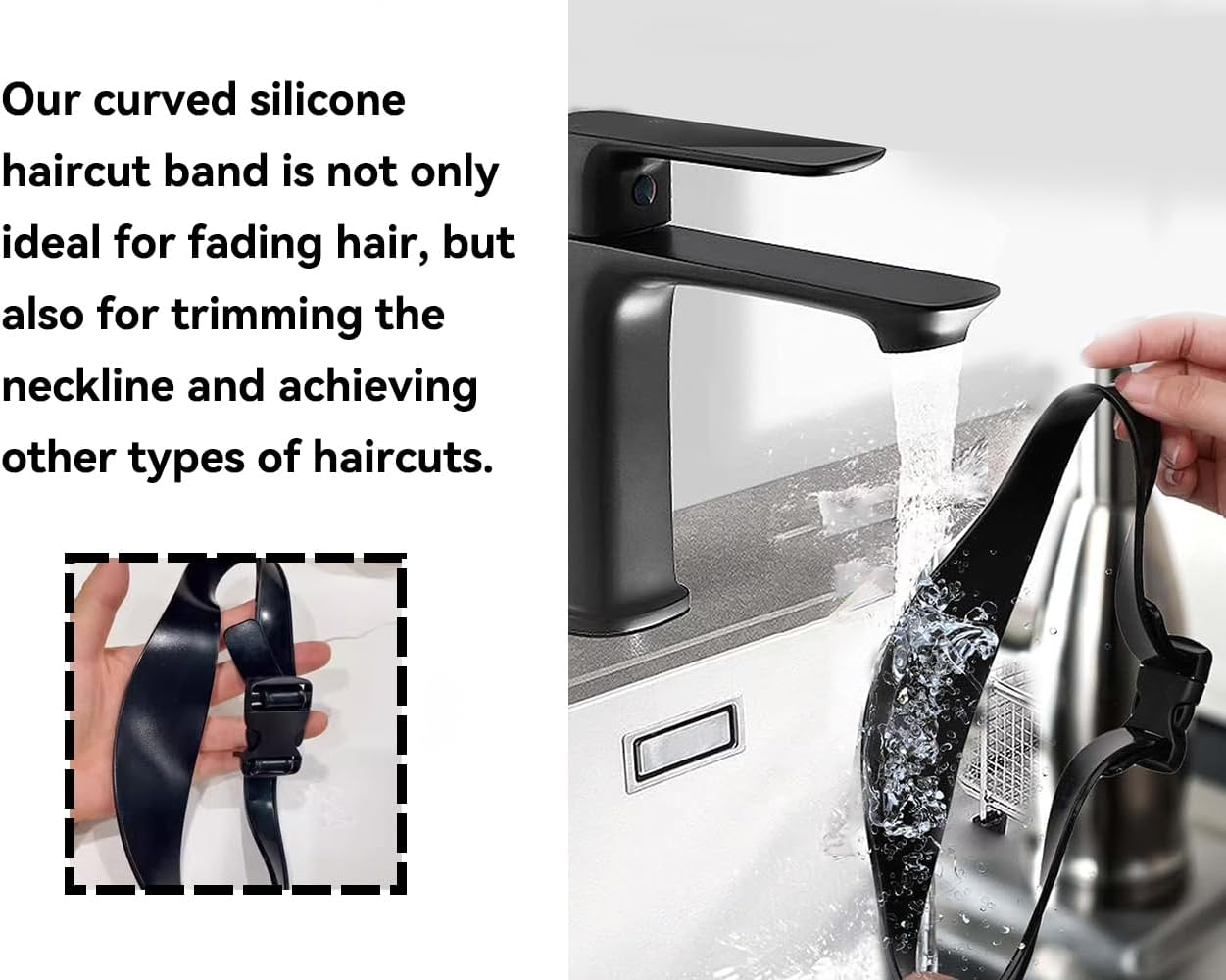 Lhbwhiz Hair Cutting Tool, Silicone Neckline Shaving Template, Curved Adjustable Hair Cutting Band, Curved Hair Trimming Guide, Hair Cutting Aid, Salon Barber Tools, for DIY Home Haircuts image number 3