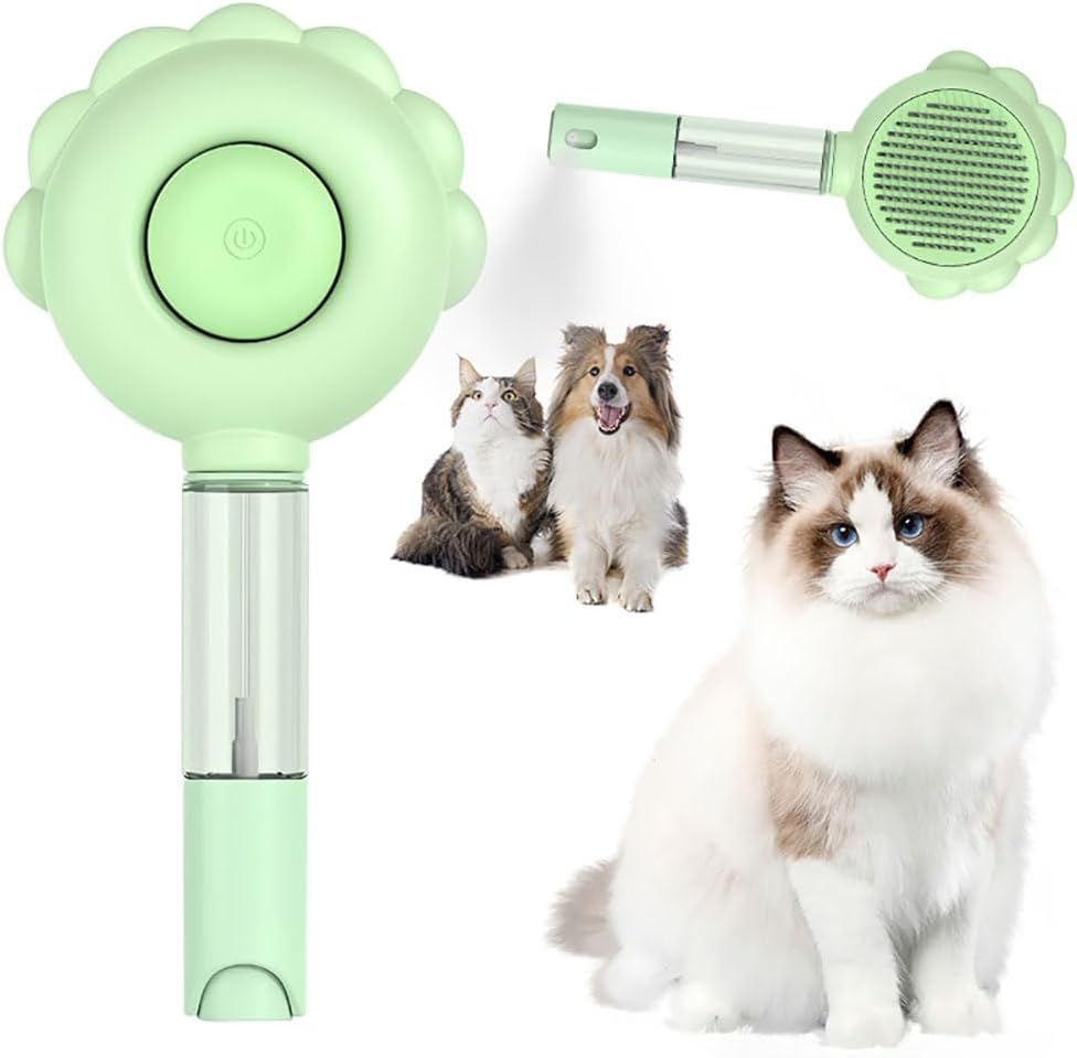 Spray Cat & Dog Brush for Shedding &ndash; Vamotto Self-Cleaning Pet Grooming Brush with Water Spray & One-Click Hair Release for Long/Short Haired Animals (Green) image number 3